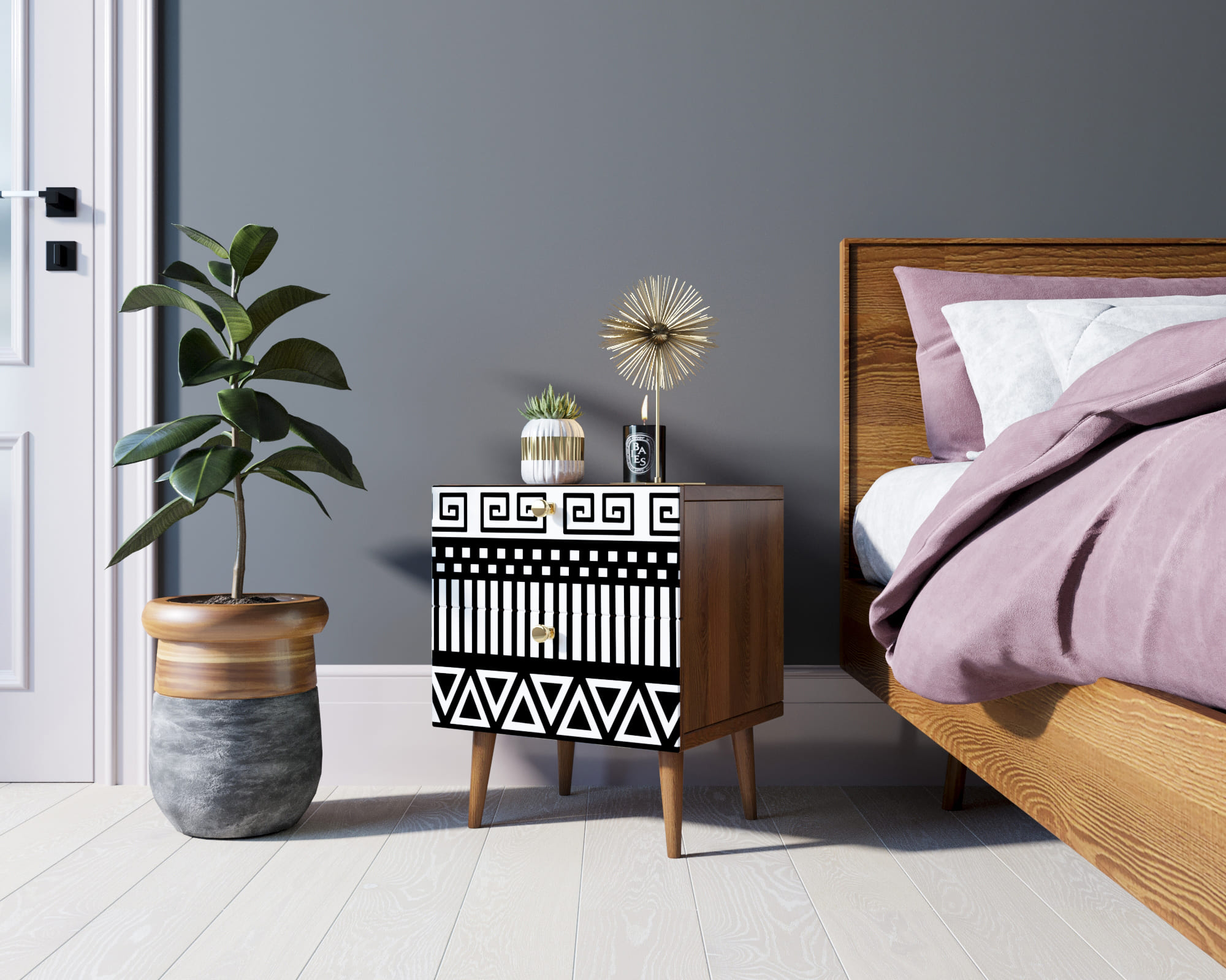 фото Тумбочка "Berber" с двумя ящиками 19 принт арт BB03/Print_19, разноцветная