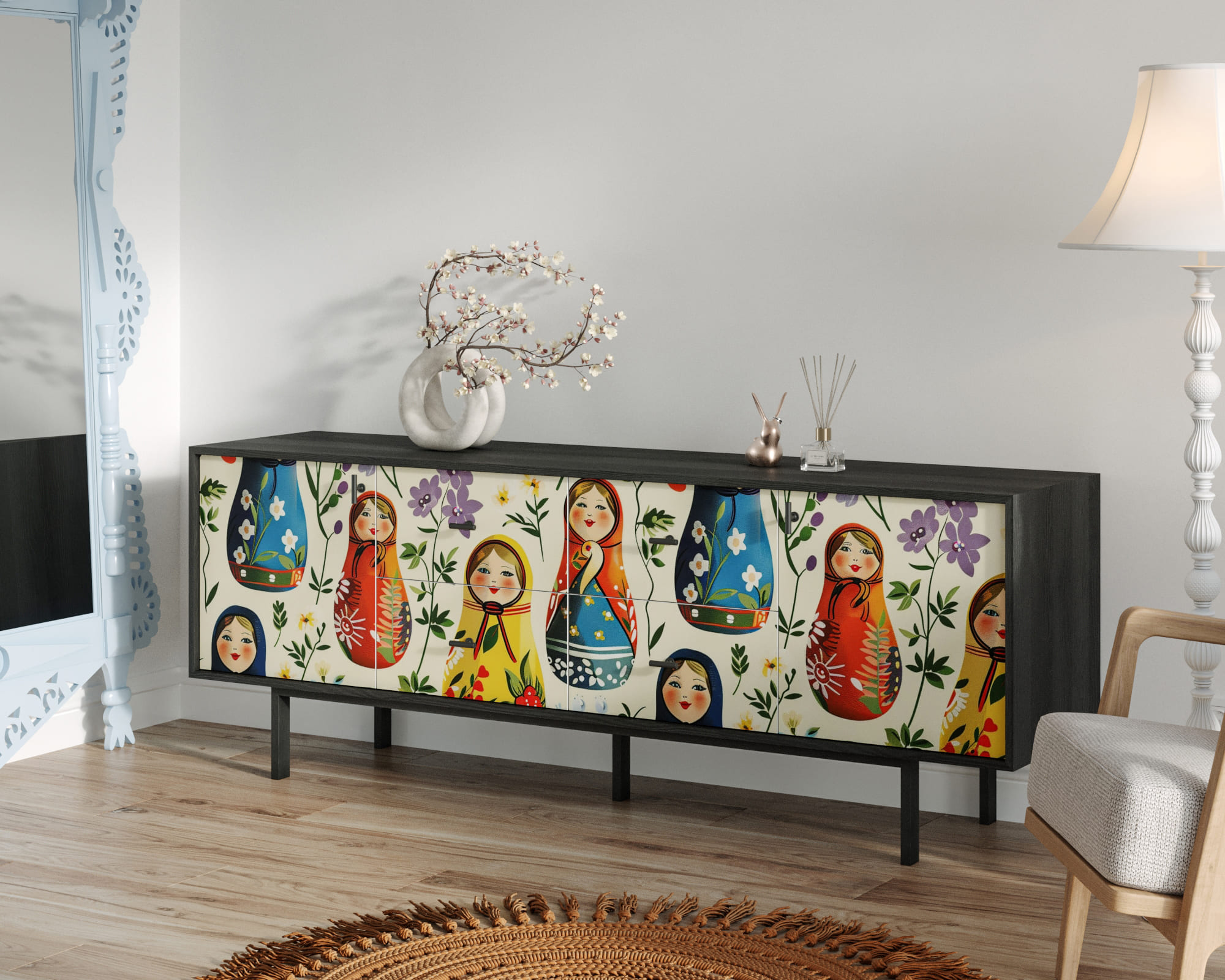 заказать Комод две дверки и четыре ящика "Emerson" Матрешки арт EM19/Art04