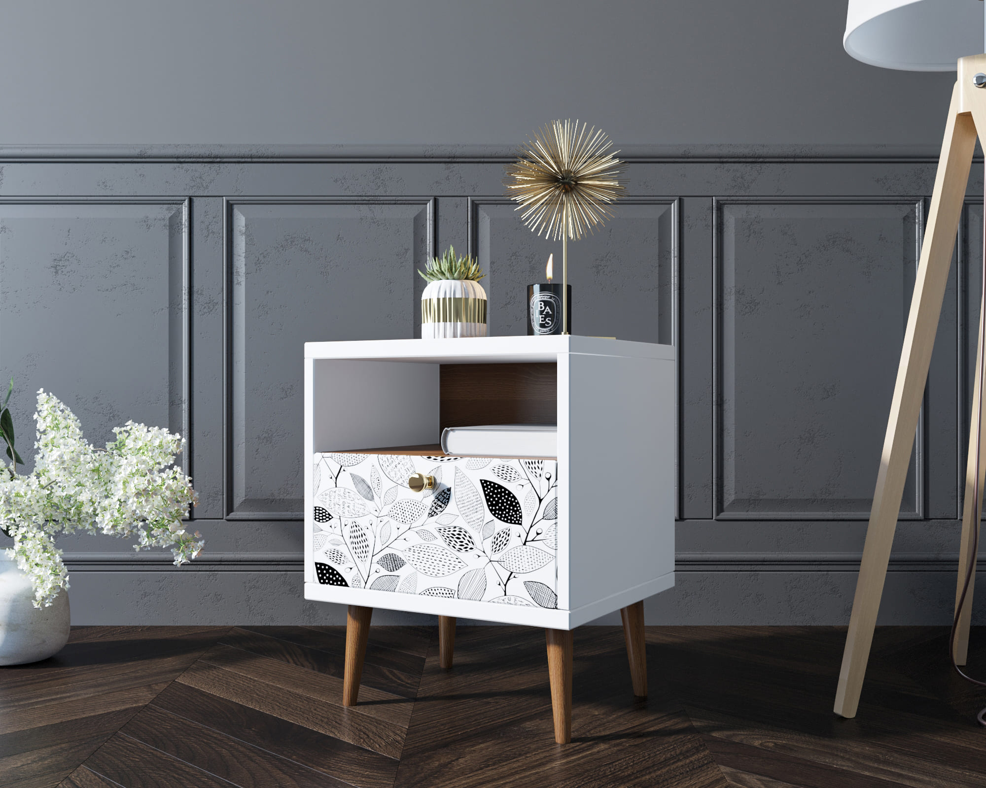 фото Тумбочка "Berber" с одним ящиком 9 принт арт BB06/Print_09, разноцветная