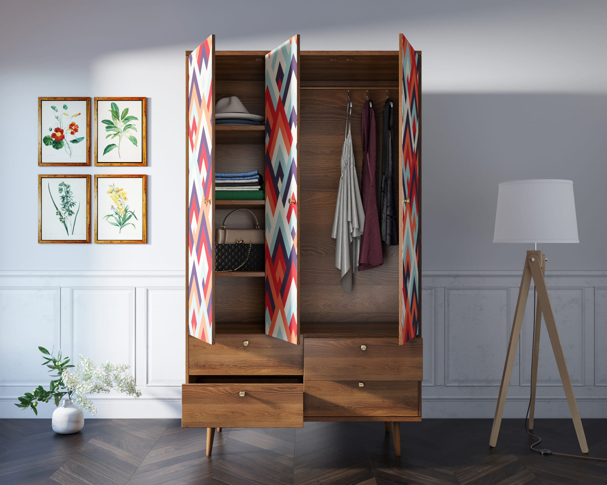 Шкаф трехстворчатый "Berber" принт 2 арт BB02/Print_02 в интернет-магазине в Москве Шкаф трехстворчатый "Berber" принт 2 арт BB02/Print_02 в интернет-магазине