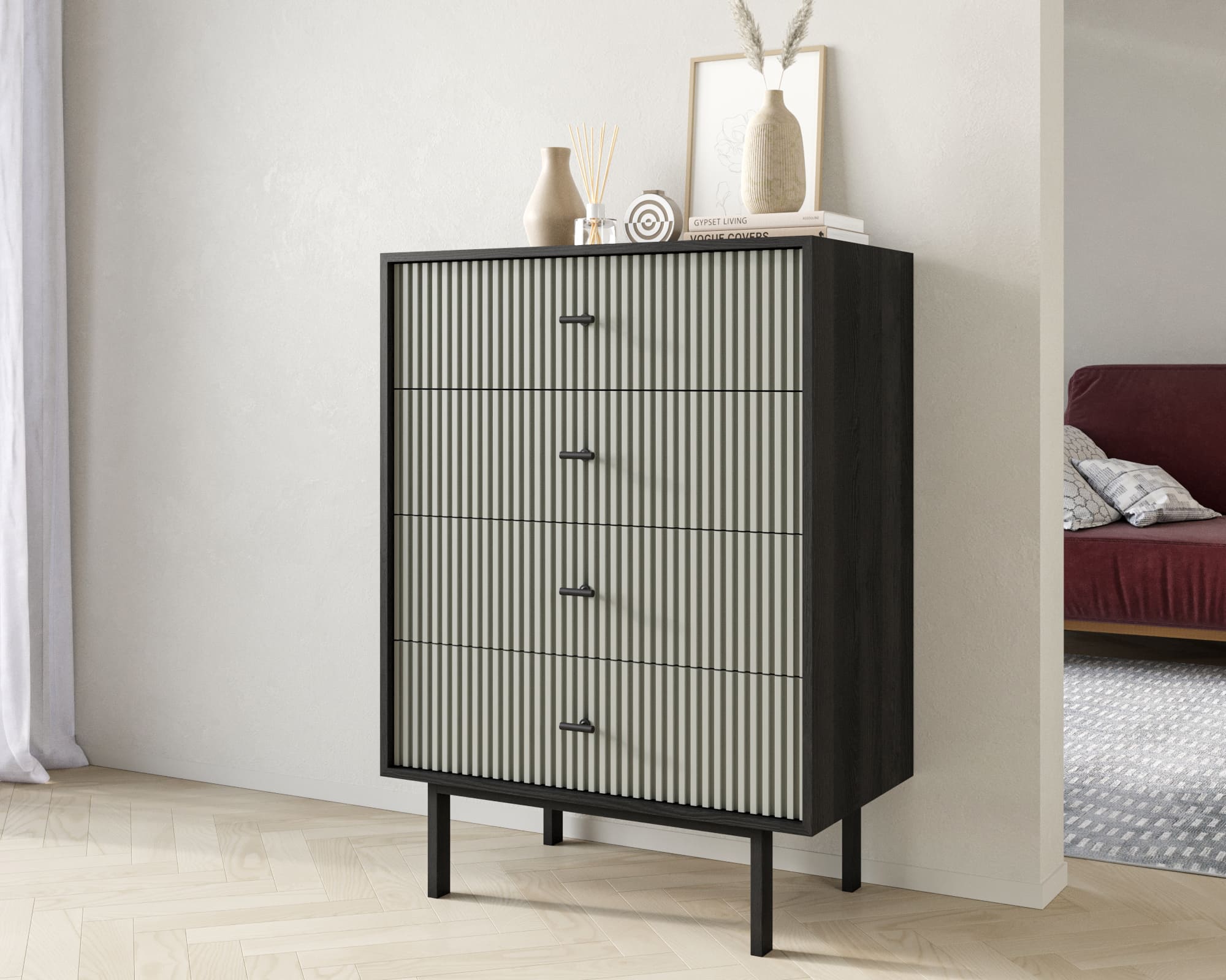 заказать Комод вертикальный с четырьмя ящиками "Emerson" арт EM18/gray/L