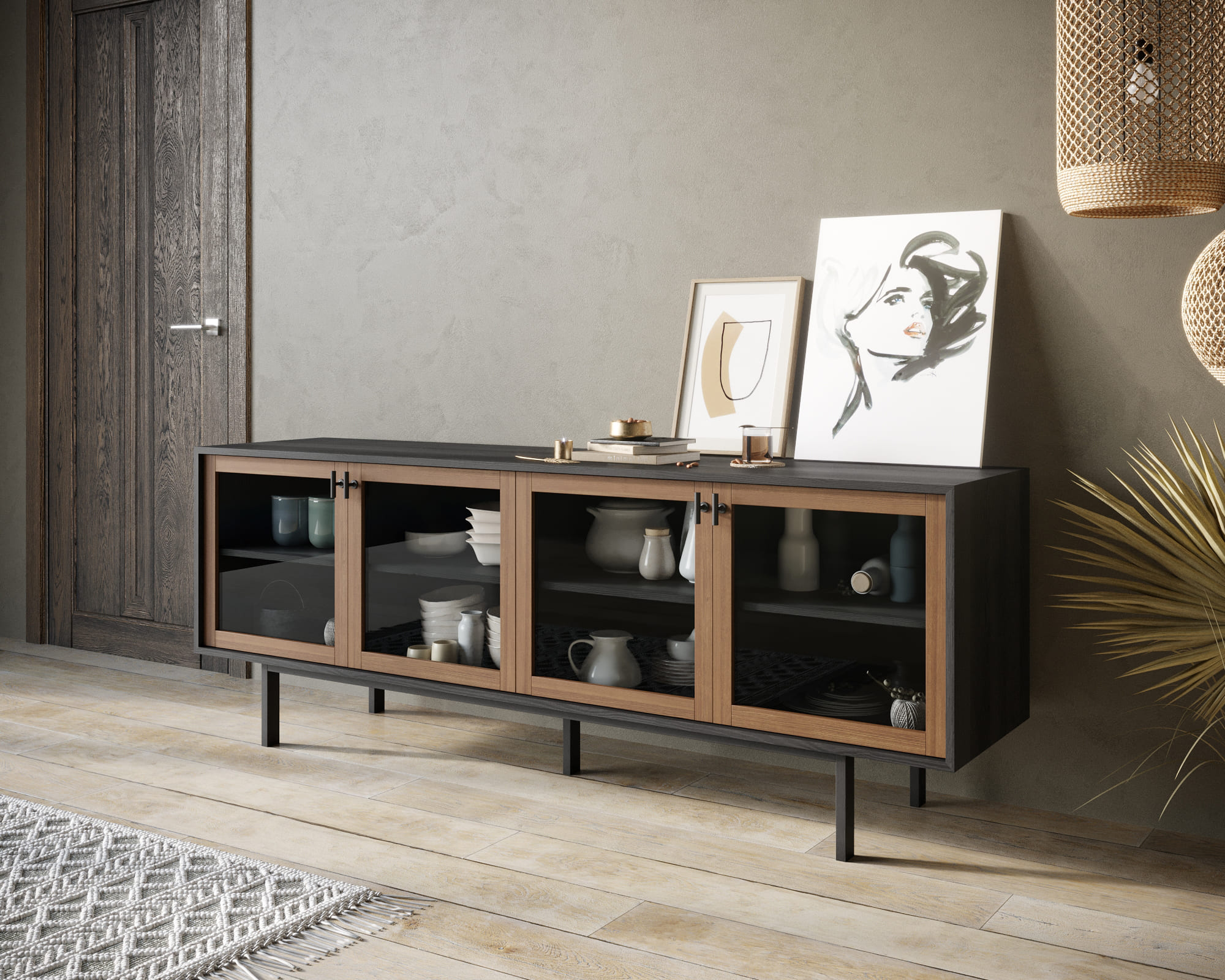 заказать Комод с четыремя стеклянными дверками "Emerson" арт EM12