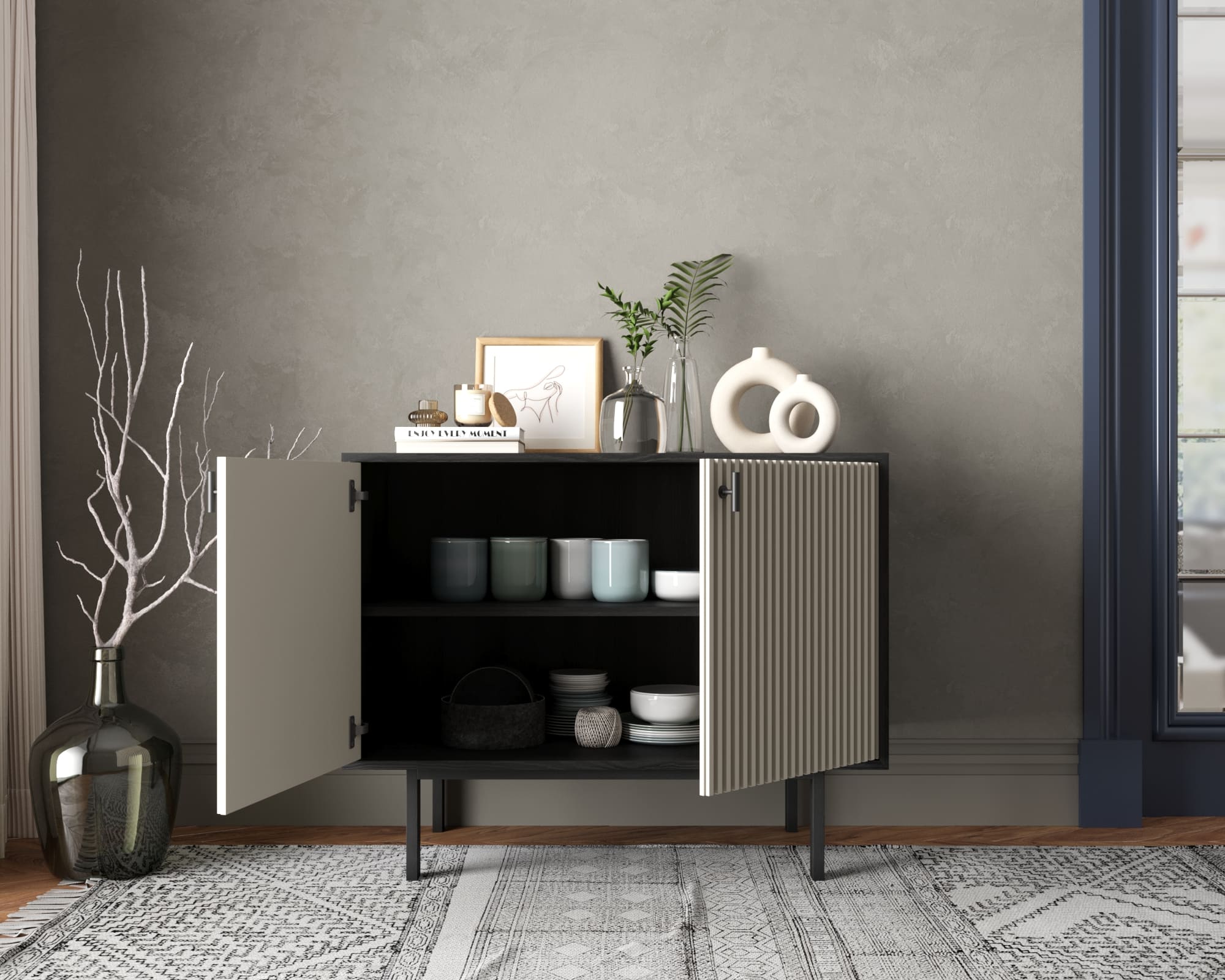 купить Комод с двумя дверками "Emerson" арт EM02/milky/L в Москве купить Комод с двумя дверками "Emerson" арт EM02/milky/L