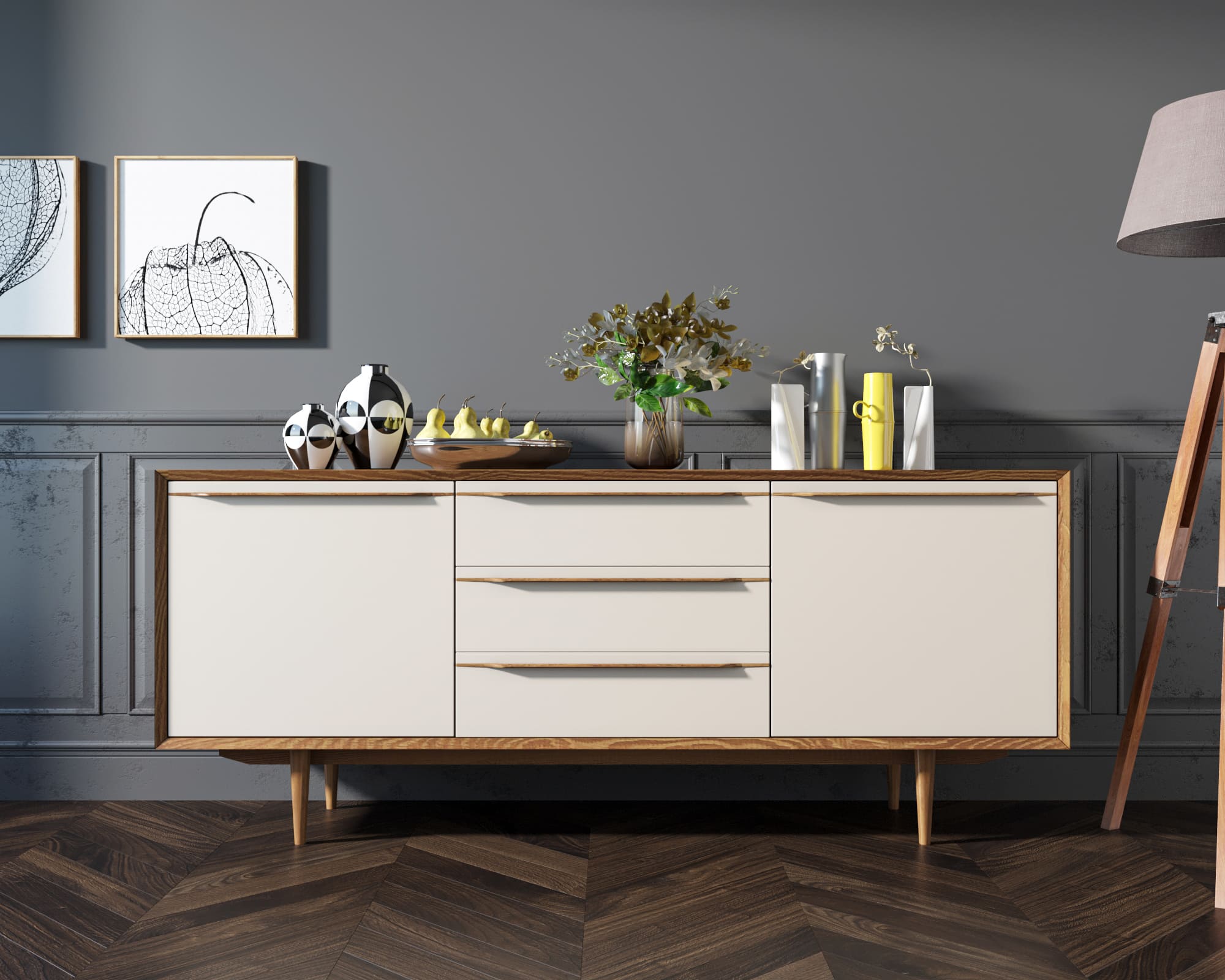 фото Комод "Bruni white" с тремя ящиками и дверками арт BR-03WH