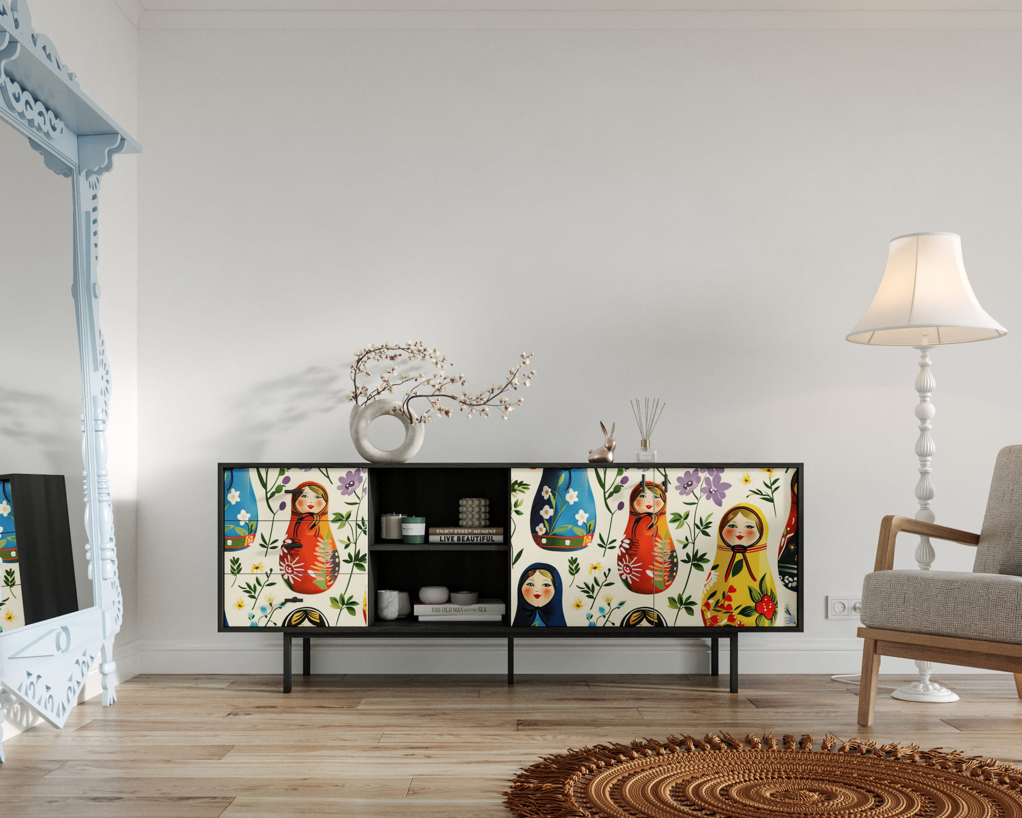 Комод с дверками и нишей "Emerson" Матрешки арт EM15/Art04 в интернет-магазине