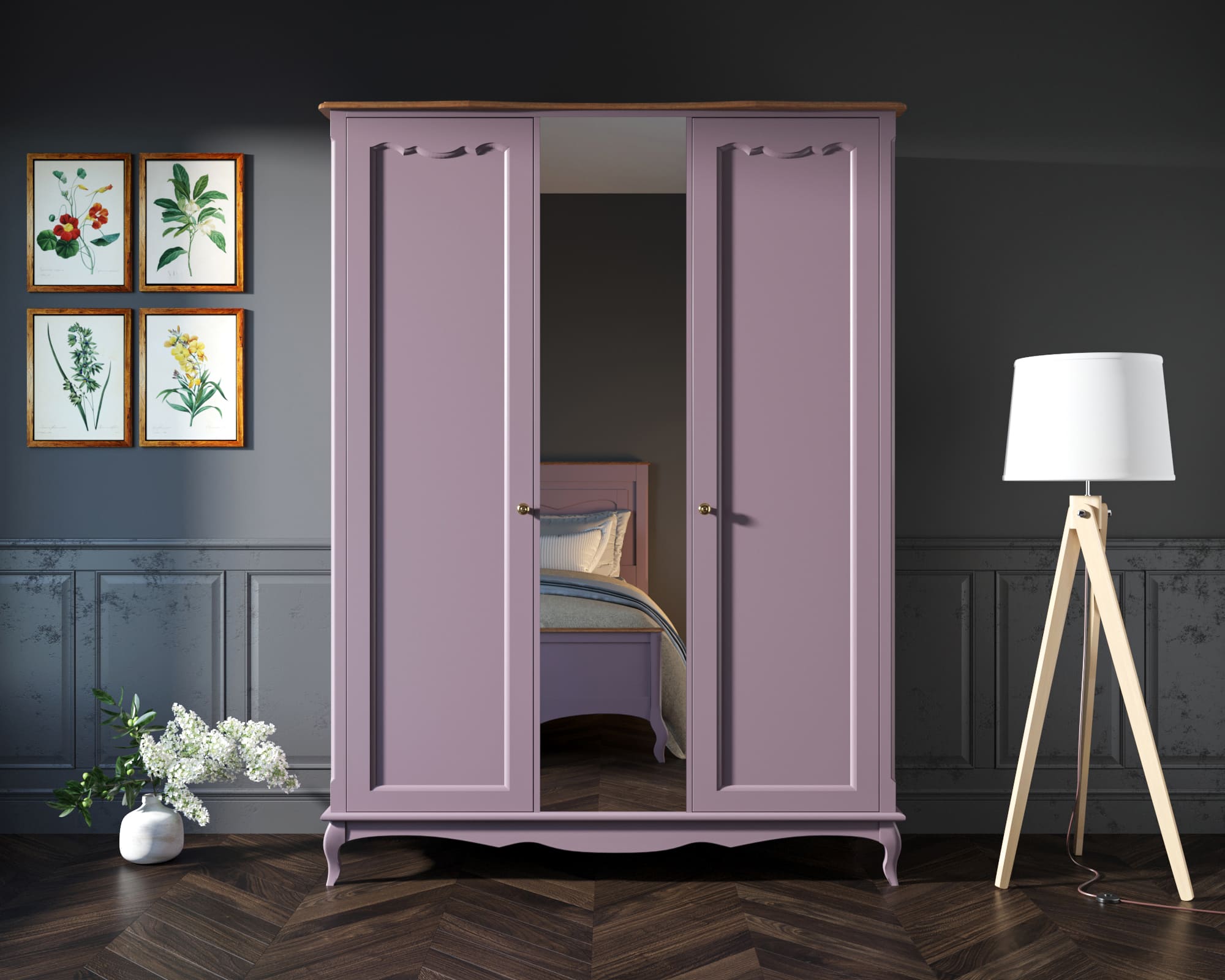 фото Шкаф Leontina Lavanda двухстворчатый с зеркалом арт ST9327ZL