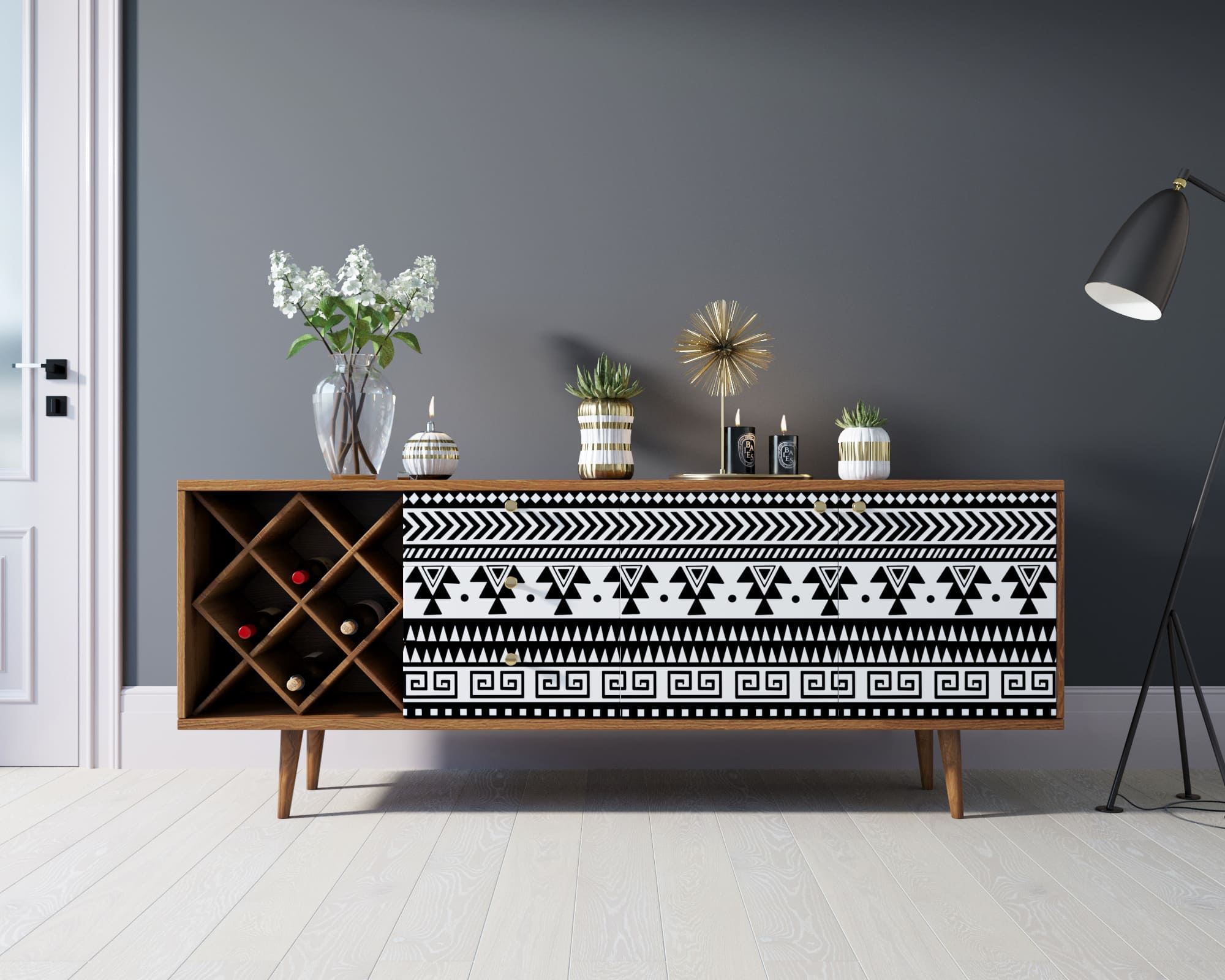 Комод "Berber" удлиненный с бутылочницей 19 принт арт BB15/Print_19 в интерьере в Москве Комод "Berber" удлиненный с бутылочницей 19 принт арт BB15/Print_19 в интерьере