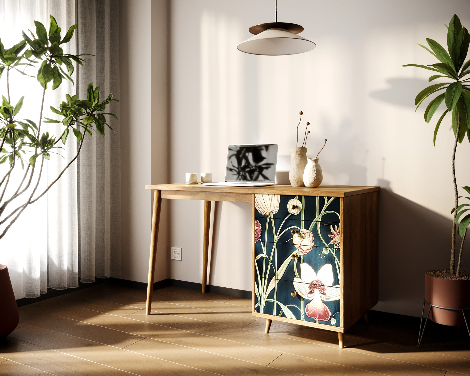 заказать Стол рабочий "Berber" с одной тумбой арт BB31/Print_54