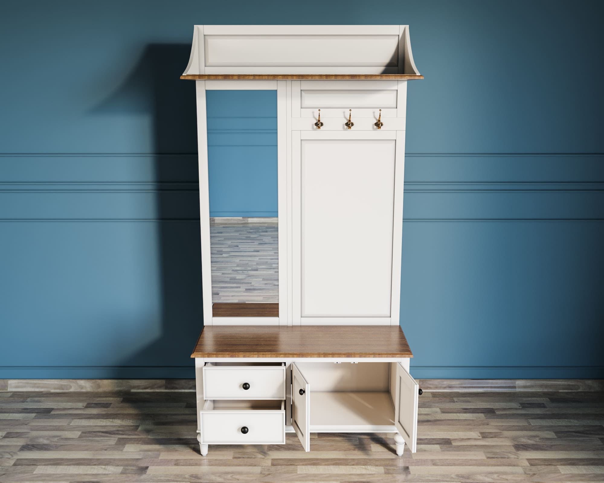 купить Белая прихожая "Odri" с полкой в стиле прованс арт od2125