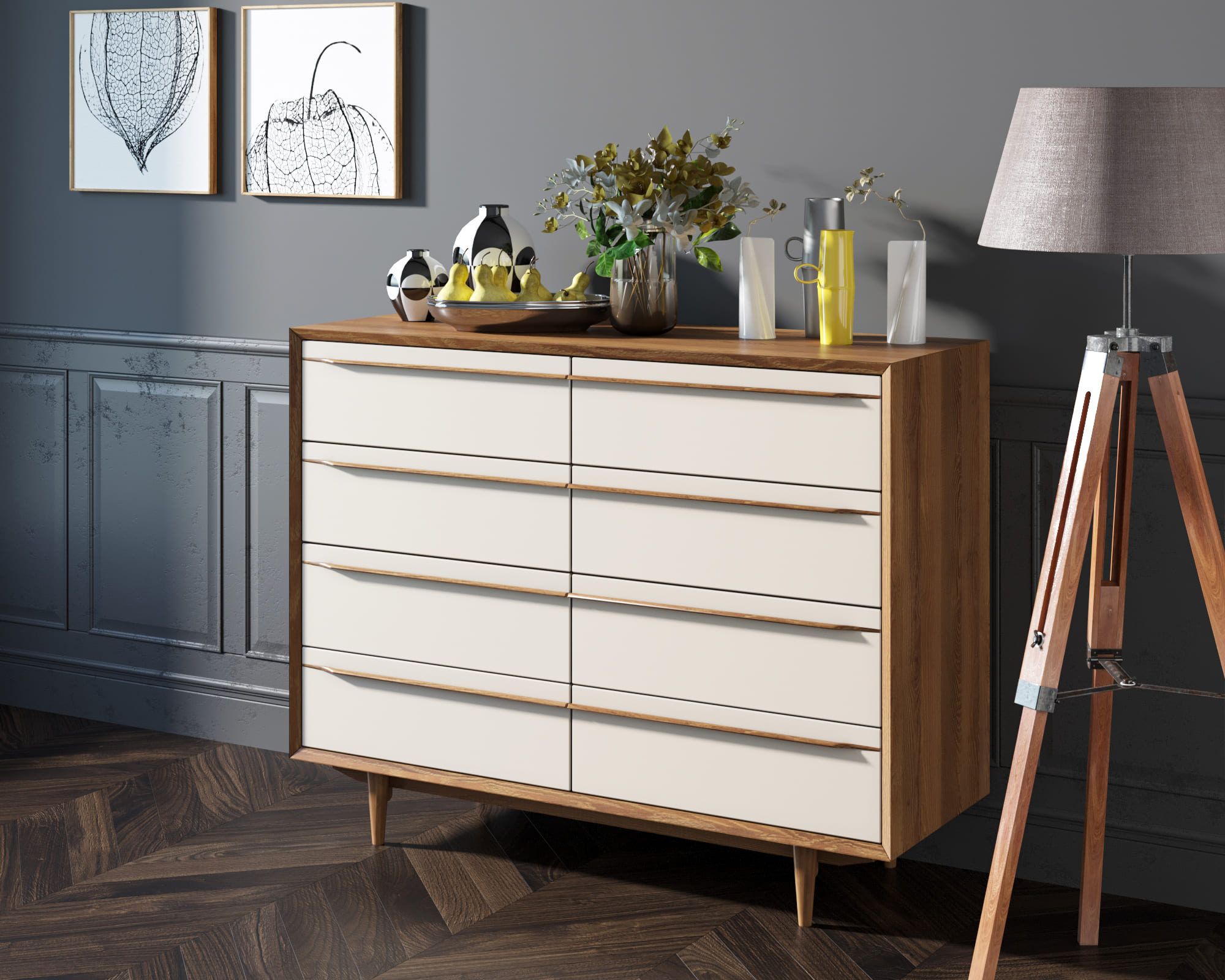 заказать Комод "Bruni white" на восемь ящиков арт BR06WH