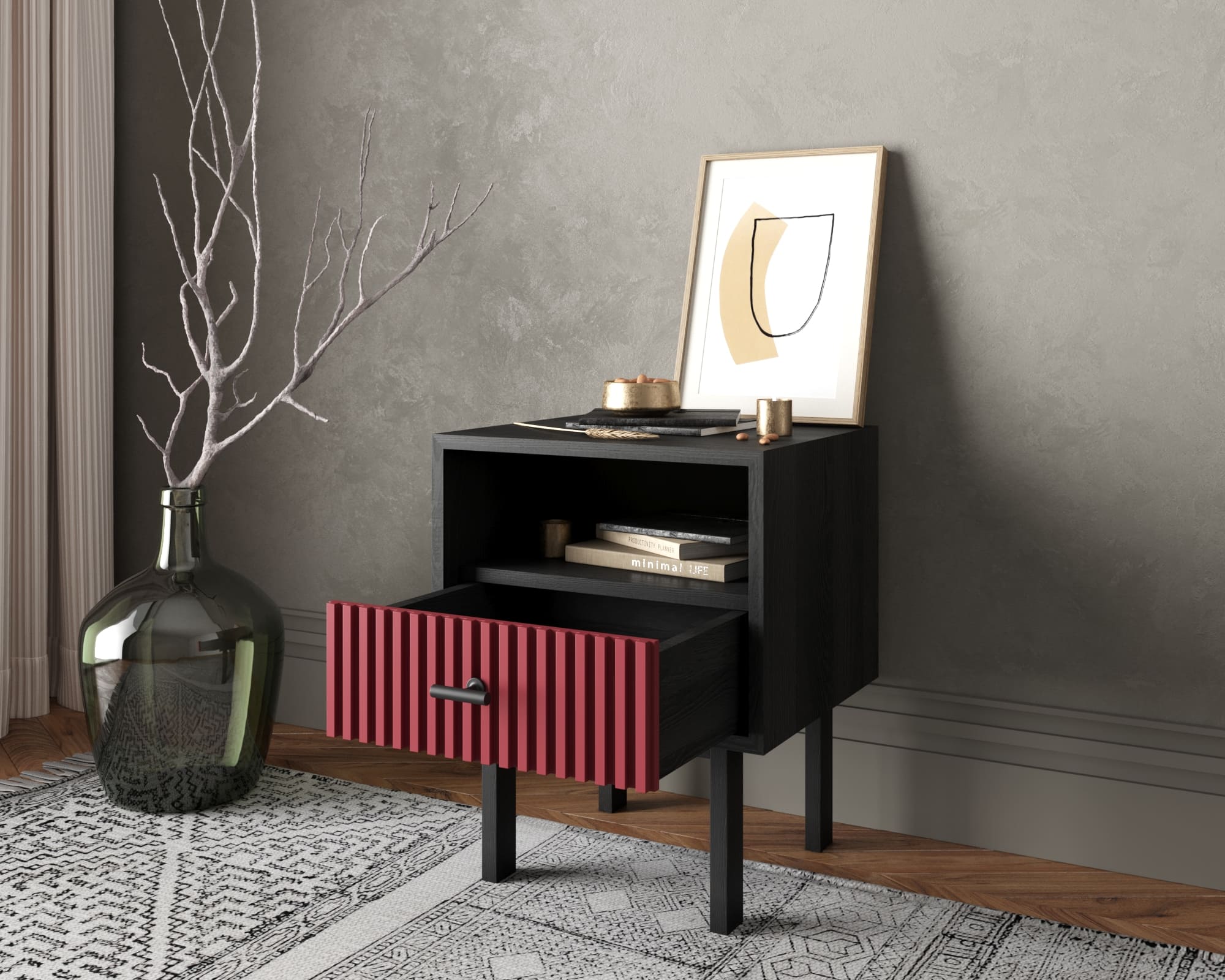 купить Тумбочка с нижним ящиком "Emerson" арт EM17/red/L в Москве купить Тумбочка с нижним ящиком "Emerson" арт EM17/red/L