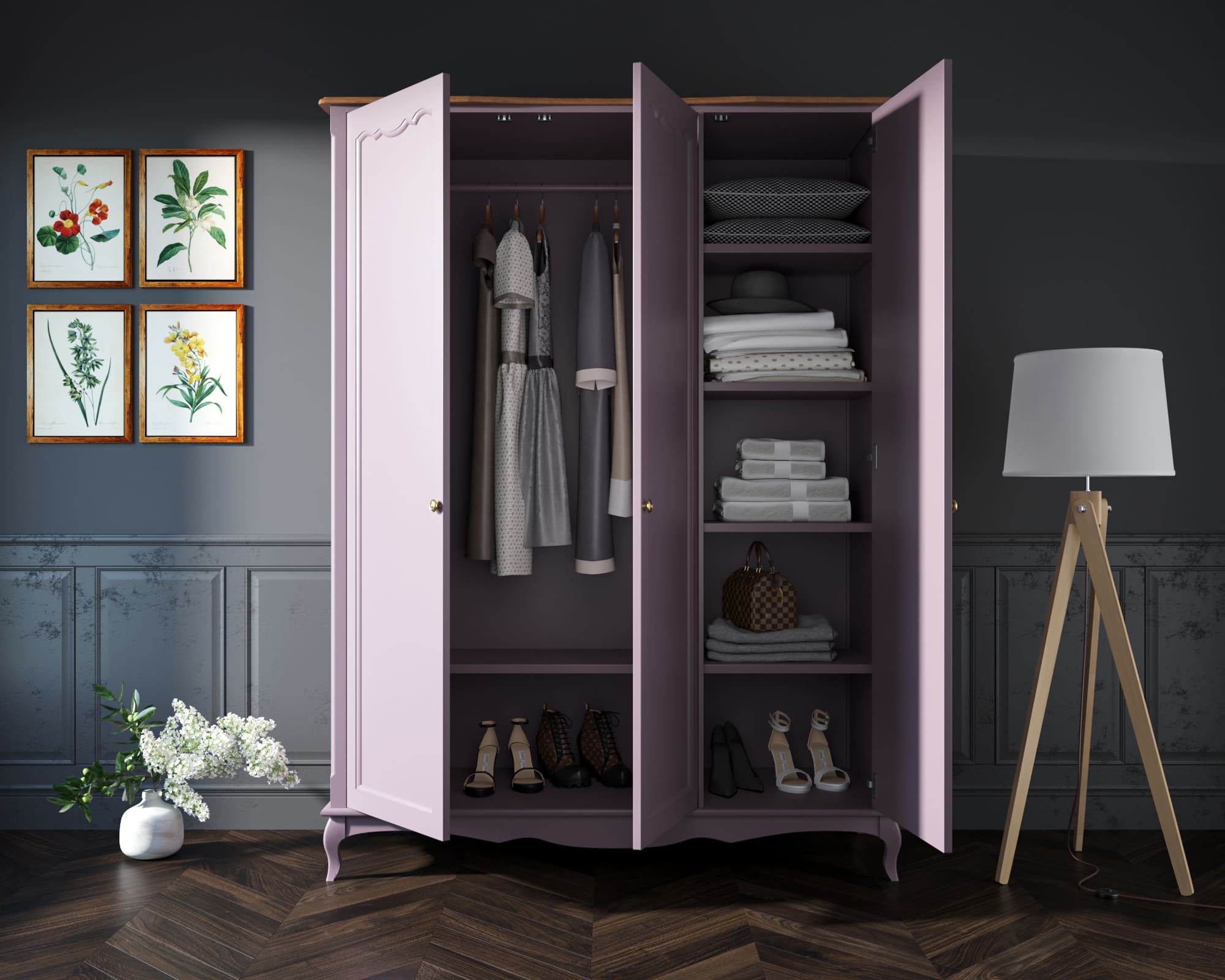 купить Шкаф Leontina Lavanda для одежды трехстворчатый арт ST9327/3L