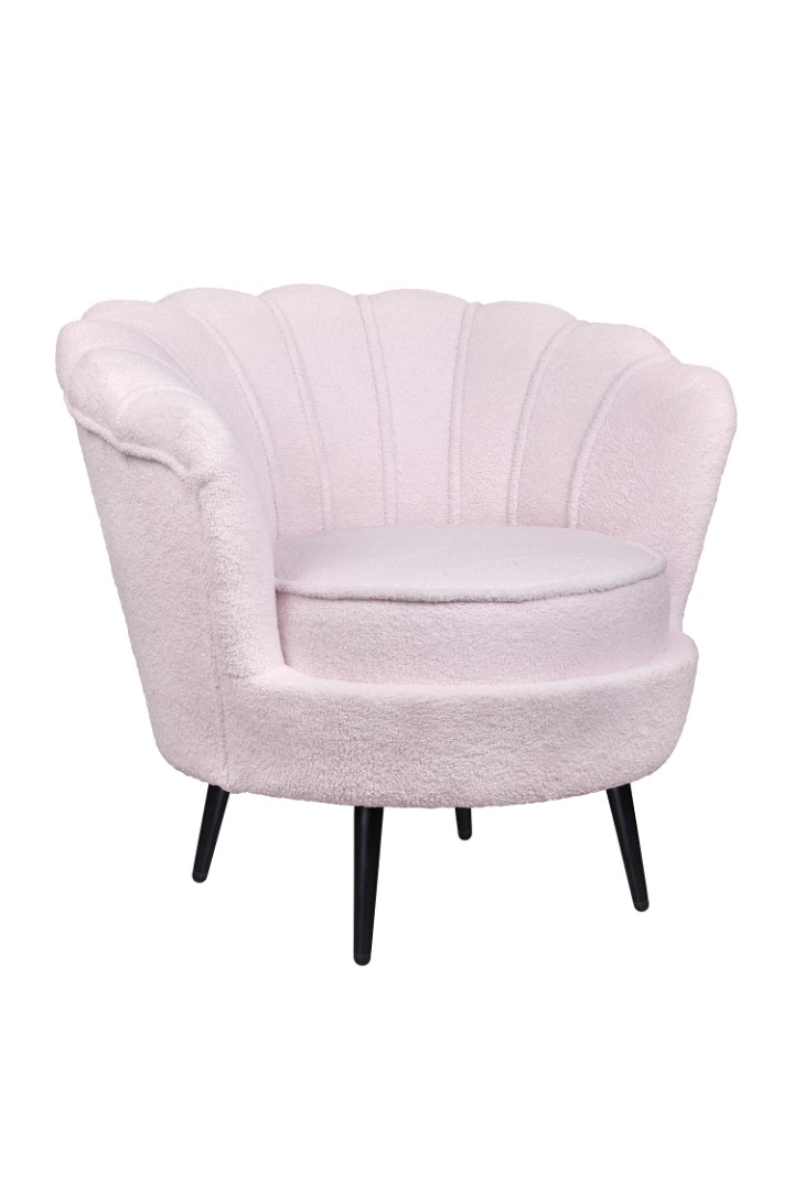 купить Низкое кресло ракушка Pearl Pink Boucle на черных ножках