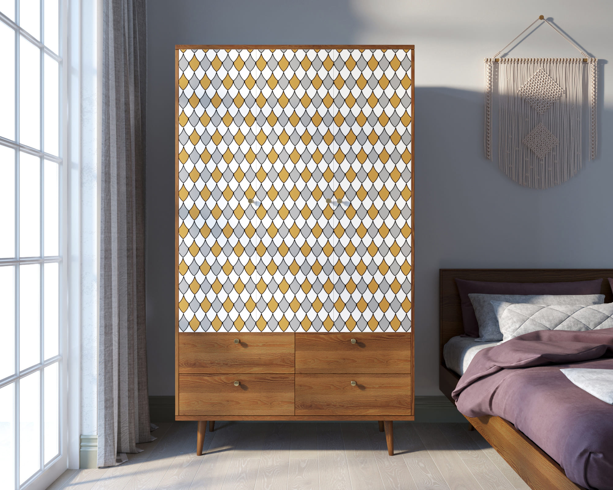 Шкаф трехстворчатый "Berber" принт 22 арт BB02/Print_22 в интерьере