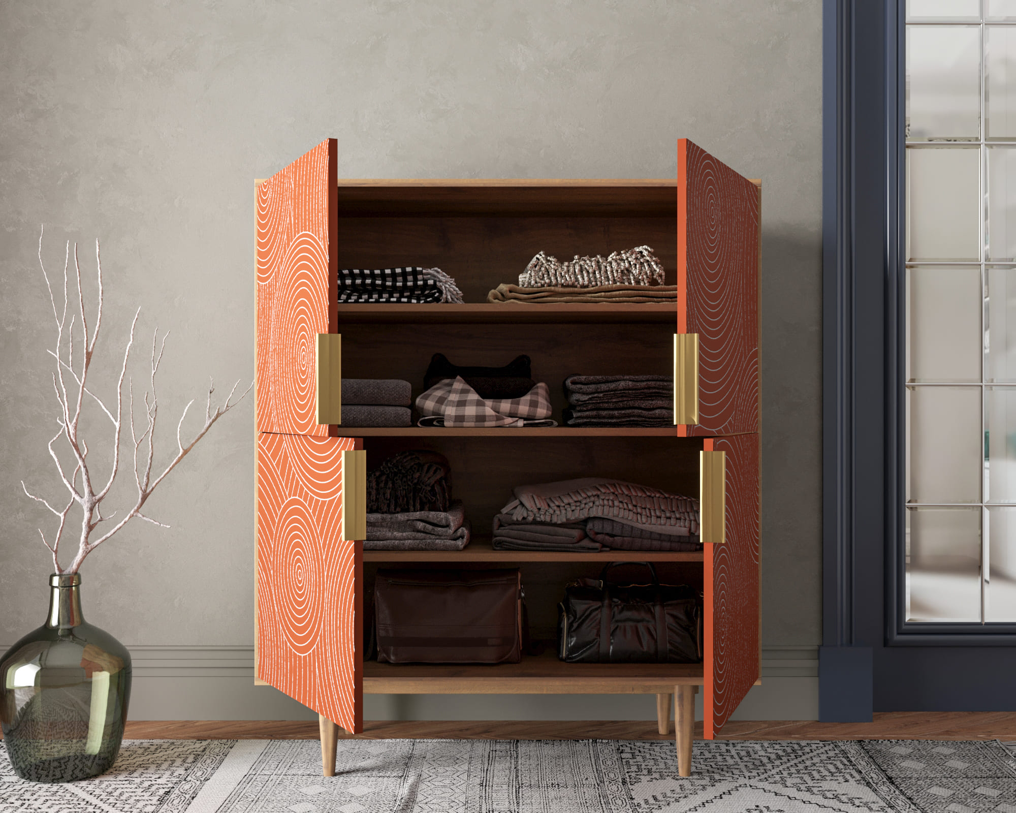 купить Большой комод с четырьмя дверками "Line" R19/red в Москве купить Большой комод с четырьмя дверками "Line" R19/red