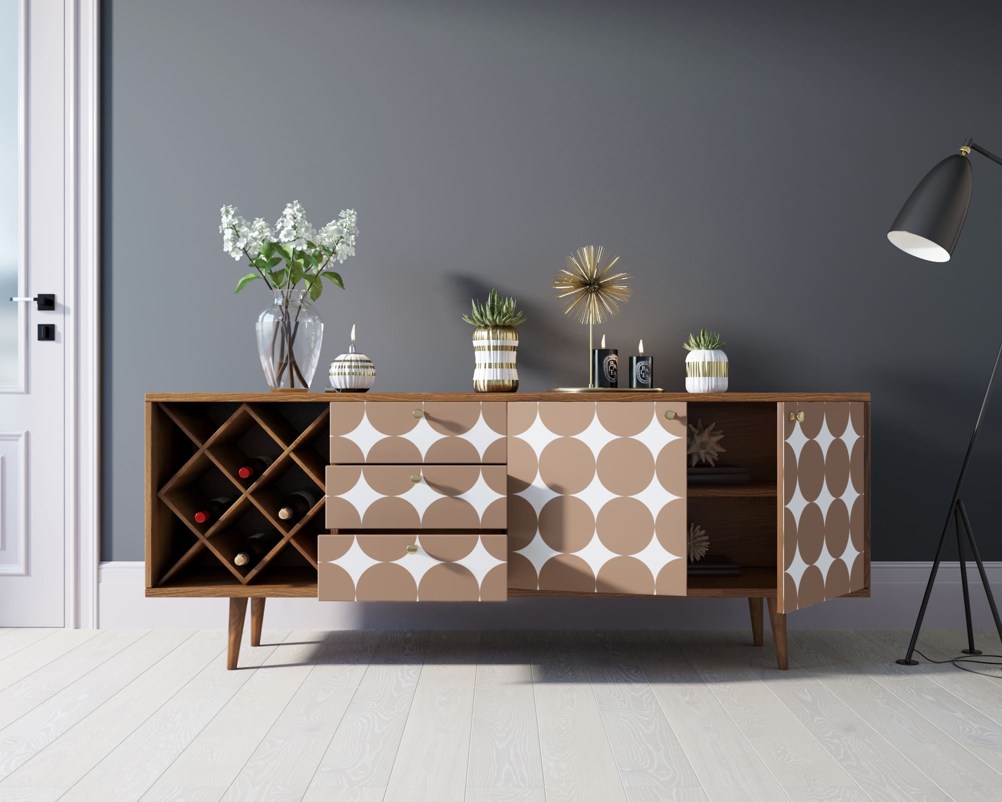 Комод "Berber" удлиненный с бутылочницей 17 принт арт BB15/Print_17 в интернет-магазине