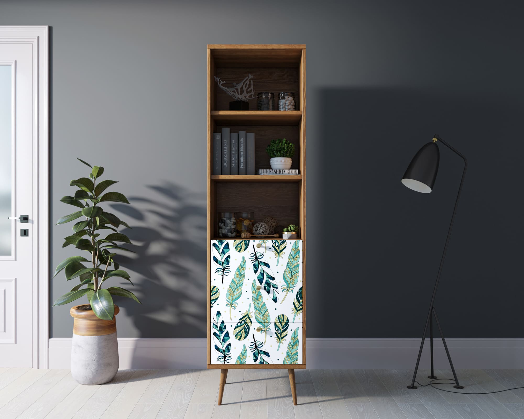 Стеллаж с ящиками "Berber" принт 44 арт BB45/Print_44 в интернет-магазине