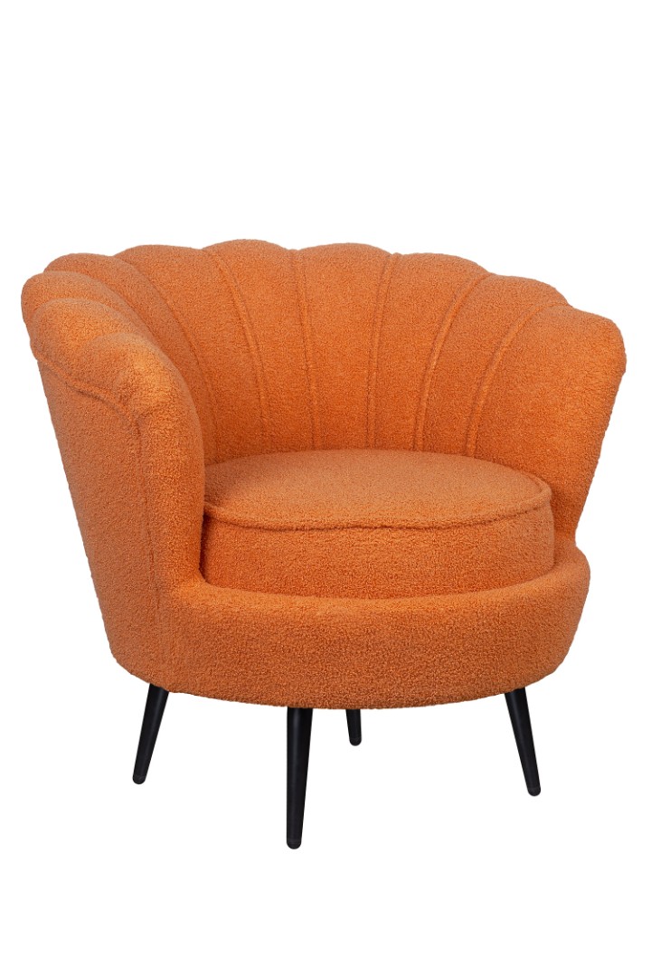 купить Низкое кресло ракушка Pearl Orange Boucle на черных ножках
