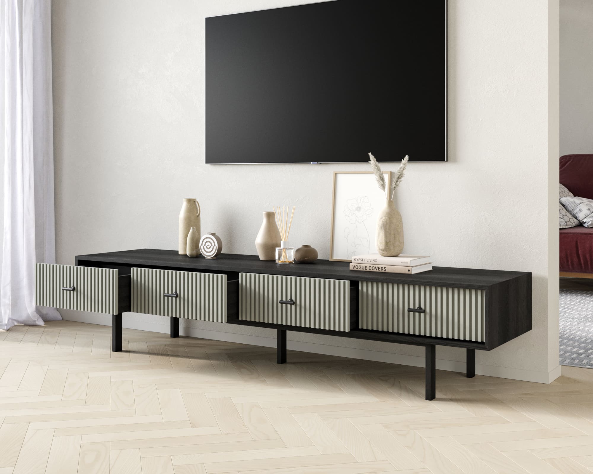 купить Комод с четырьмя ящиками под TV "Emerson" арт EM06/gray/L в Москве купить Комод с четырьмя ящиками под TV "Emerson" арт EM06/gray/L