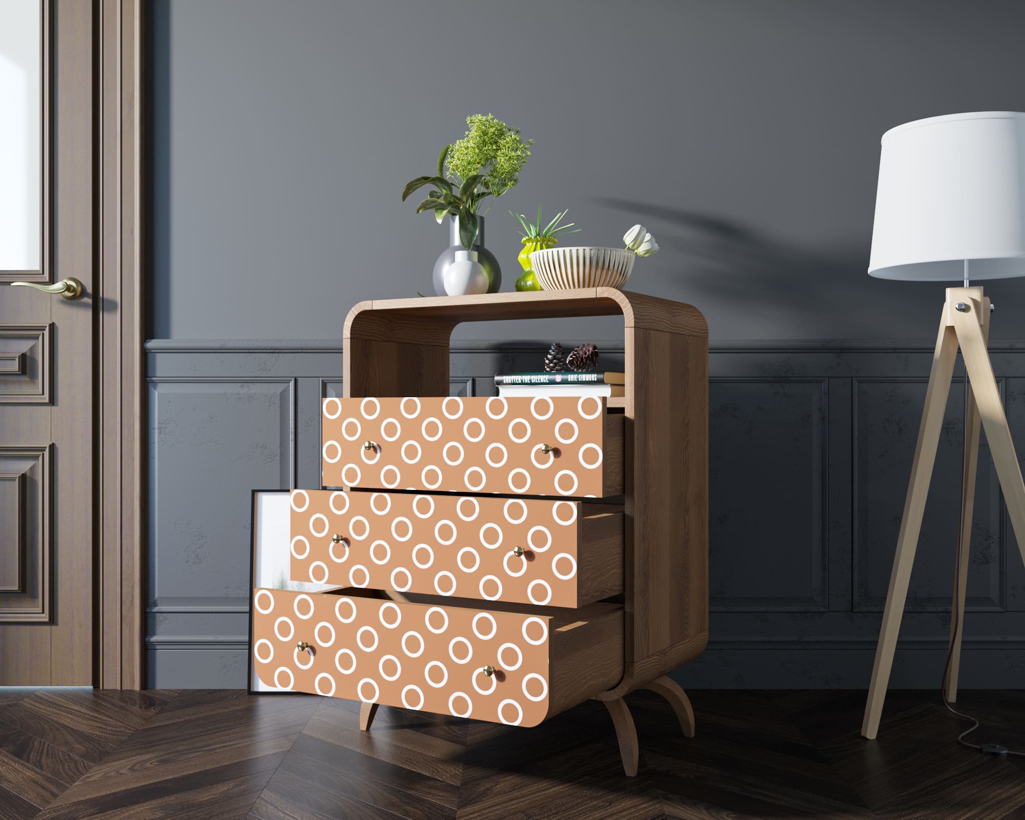 купить Высокий комод "Ellipse print" с тремя ящиками принт 3 арт EL04/print_3 в Москве купить Высокий комод "Ellipse print" с тремя ящиками принт 3 арт EL04/print_3