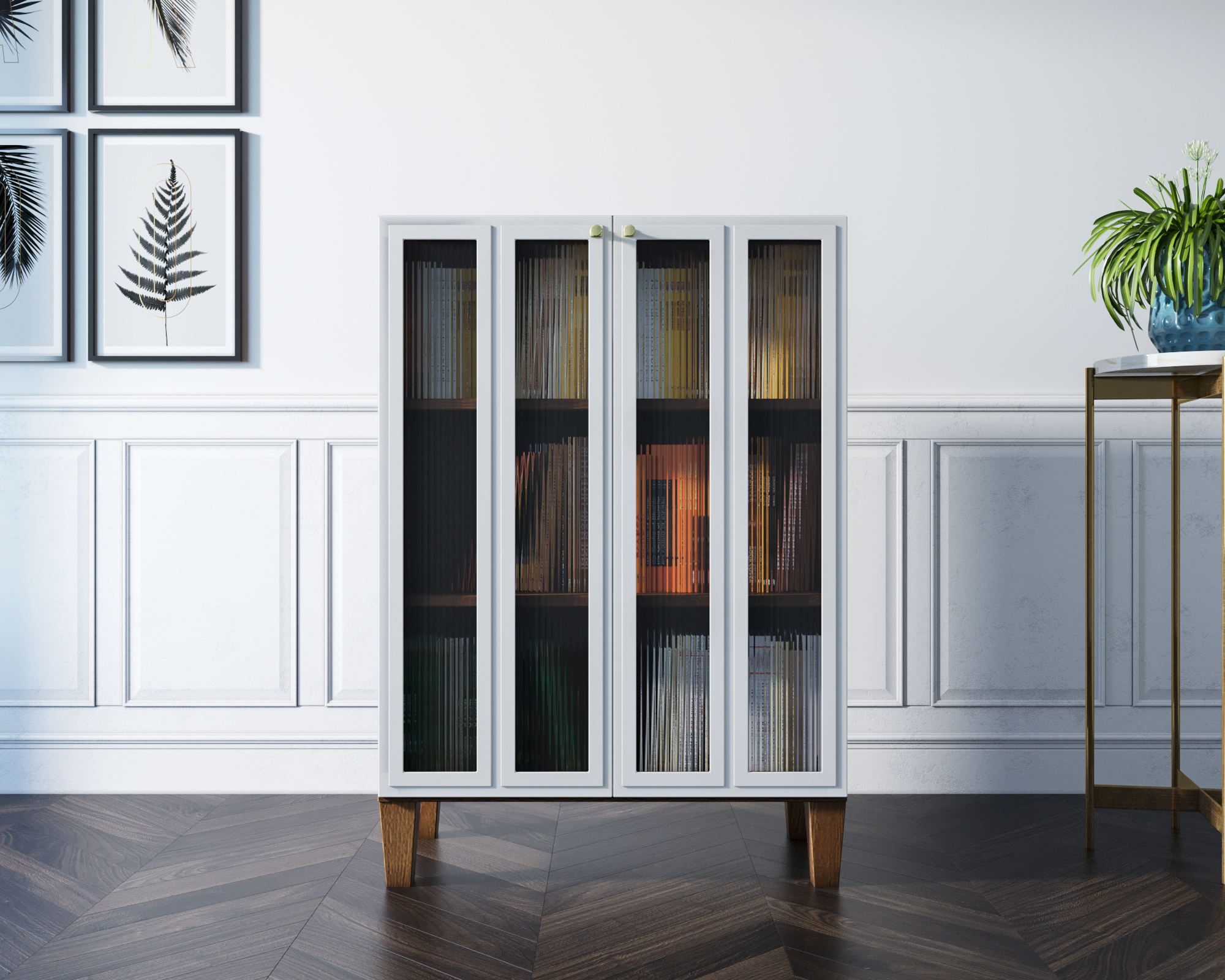 Шкаф-буфет "Andersen" малый с рифлеными стеклами арт AN18/1WH в интернет-магазине