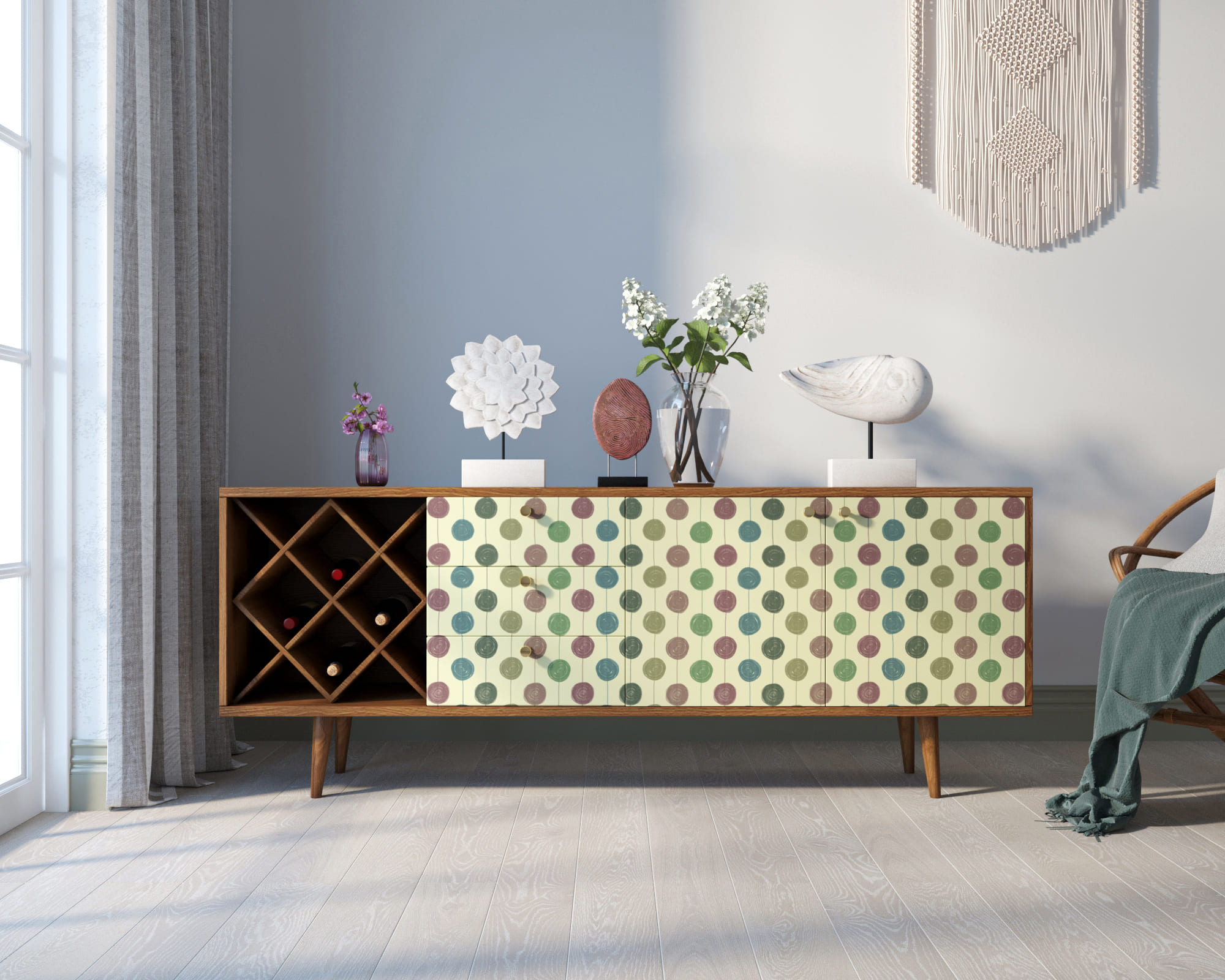 Комод "Berber" удлиненный с бутылочницей 24 принт арт BB15/Print_24 в интерьере в Москве Комод "Berber" удлиненный с бутылочницей 24 принт арт BB15/Print_24 в интерьере