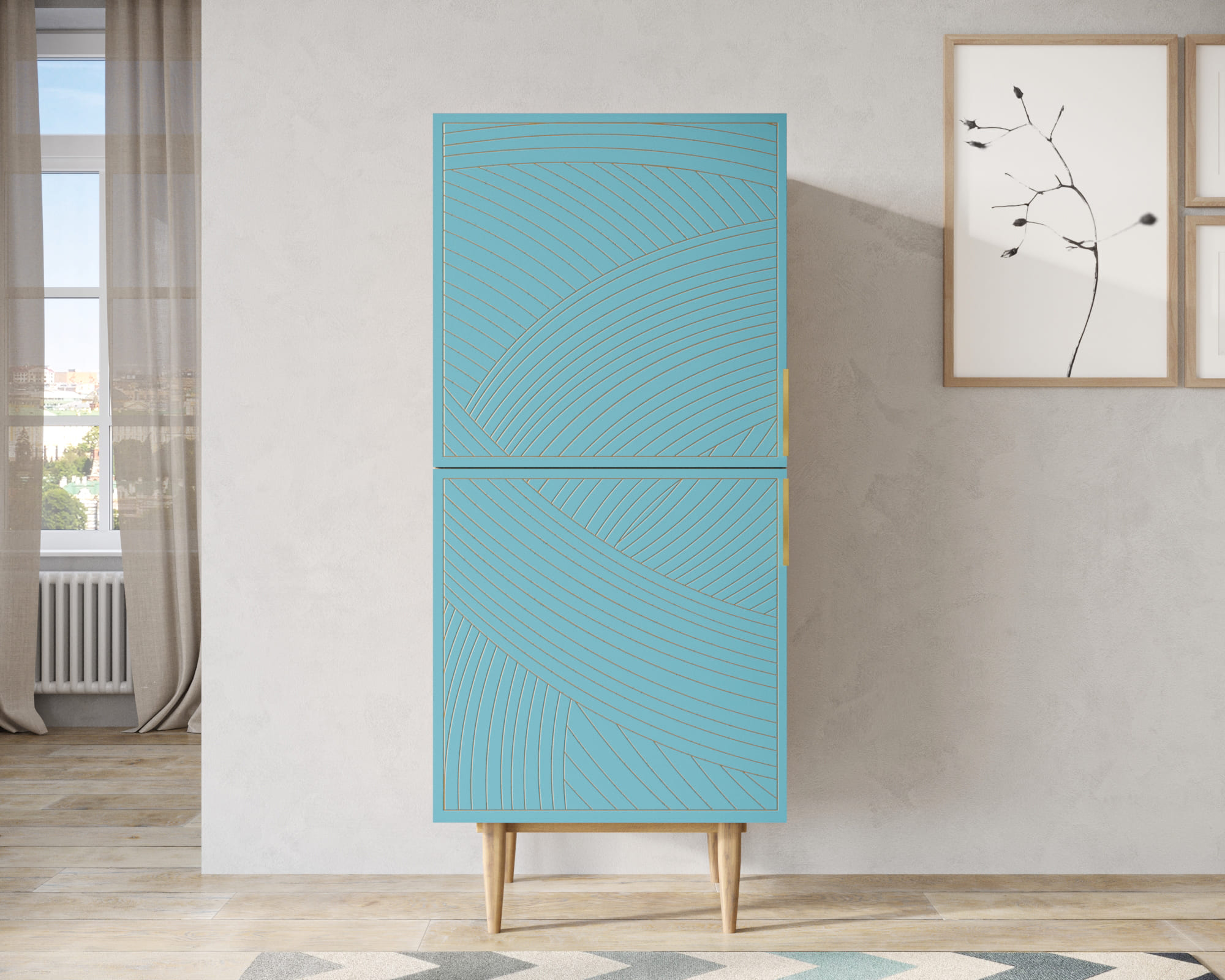 Вертикальный комод с двумя дверками "Line" LN05/GR1/blue в интернет-магазине