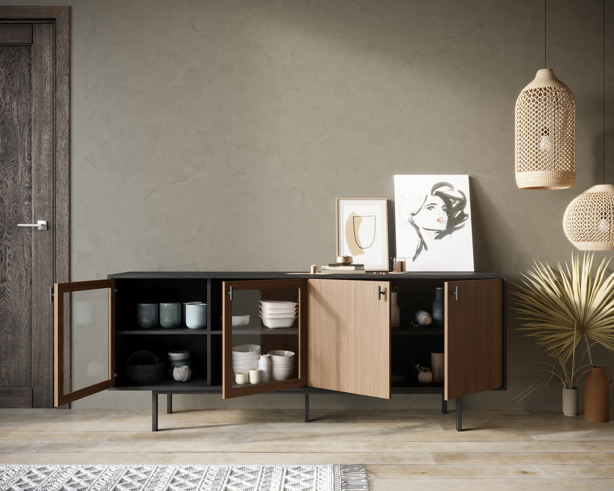 купить Комод со стеклянными и глухими дверками "Emerson" арт EM13 в Москве купить Комод со стеклянными и глухими дверками "Emerson" арт EM13