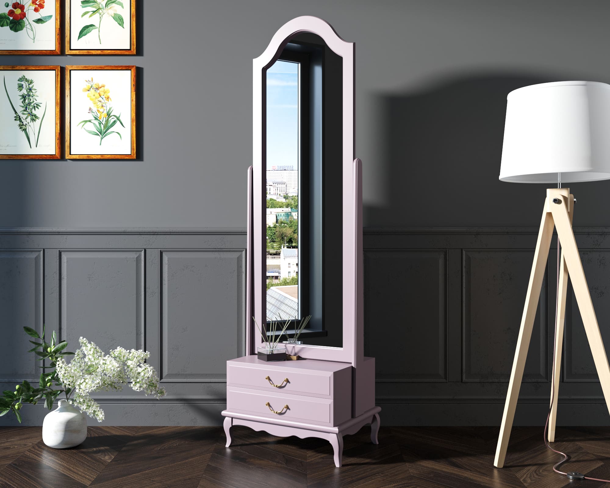 Зеркало напольное "Leontina Lavanda" 2 ящика арт ST9322LETG в интернет-магазине в Москве Зеркало напольное "Leontina Lavanda" 2 ящика арт ST9322LETG в интернет-магазине