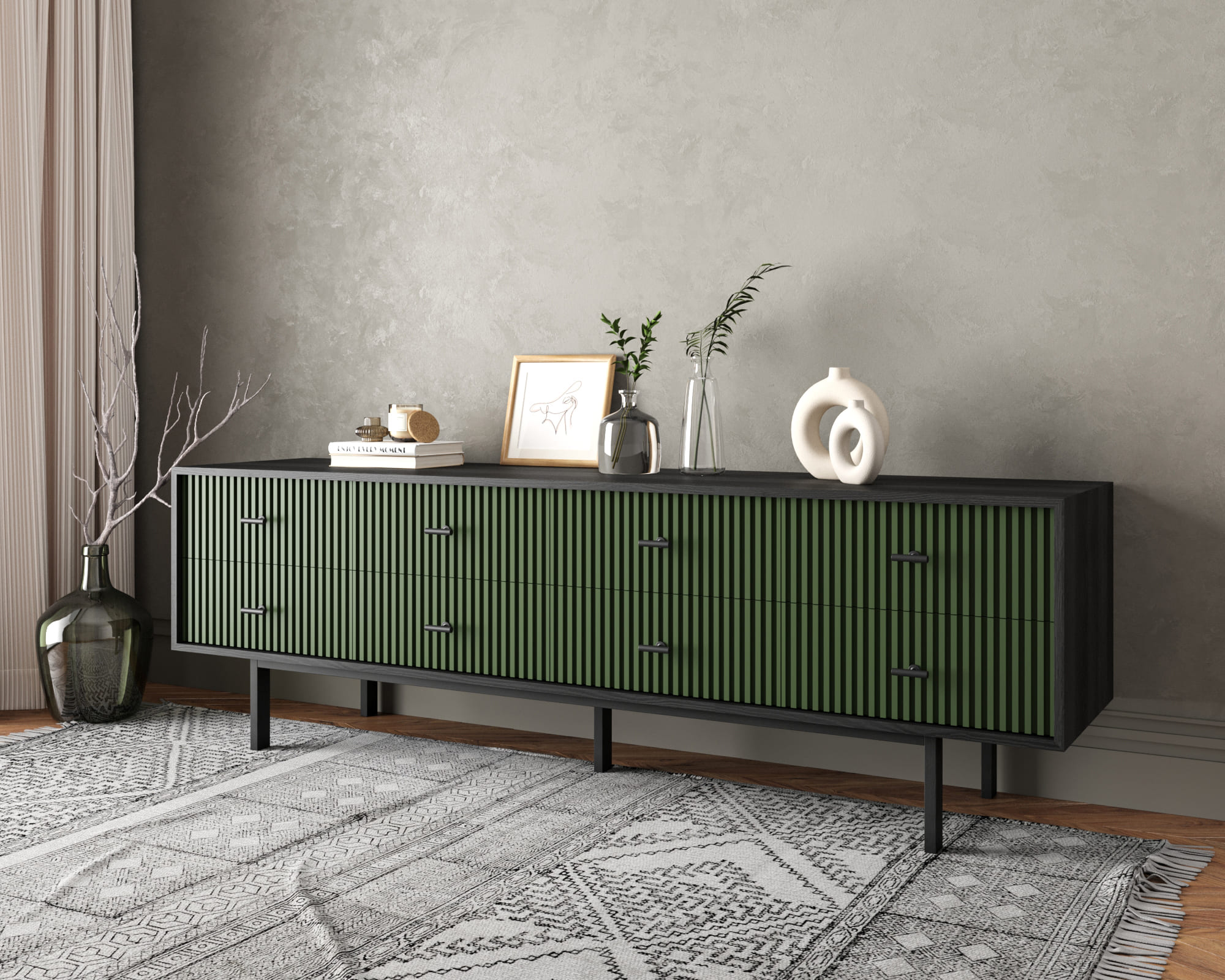 заказать Комод с восемью ящиками "Emerson" арт EM03/green/L