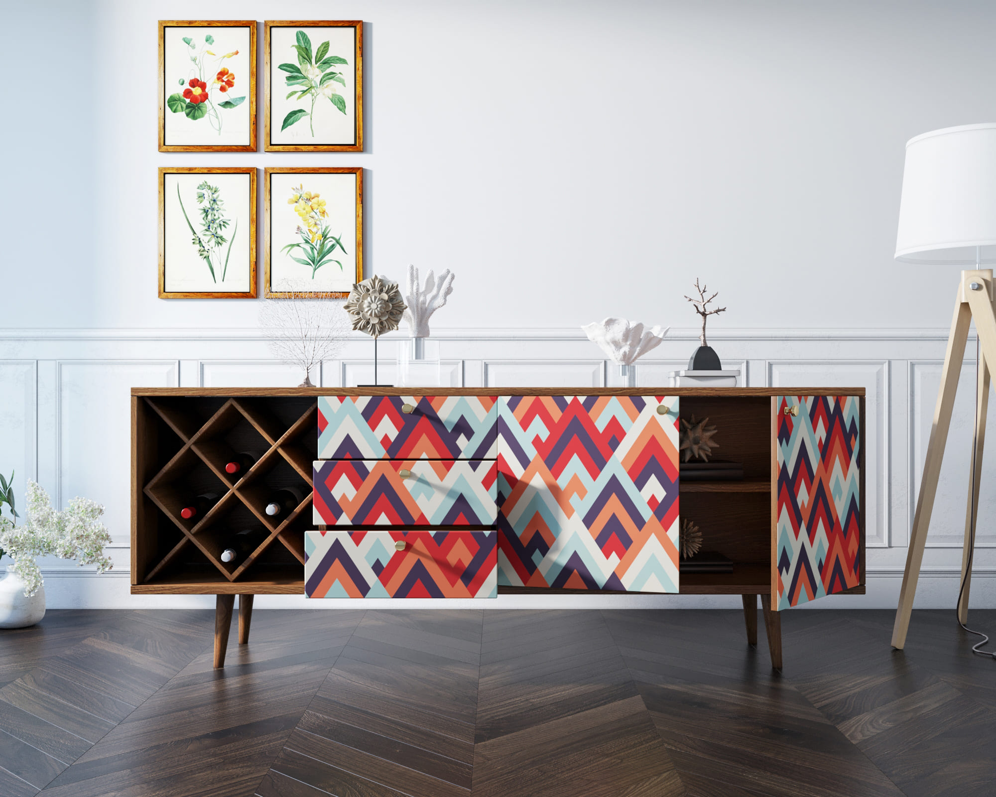 Комод "Berber" удлиненный с бутылочницей 2 принт арт BB15/Print_02 в интернет-магазине