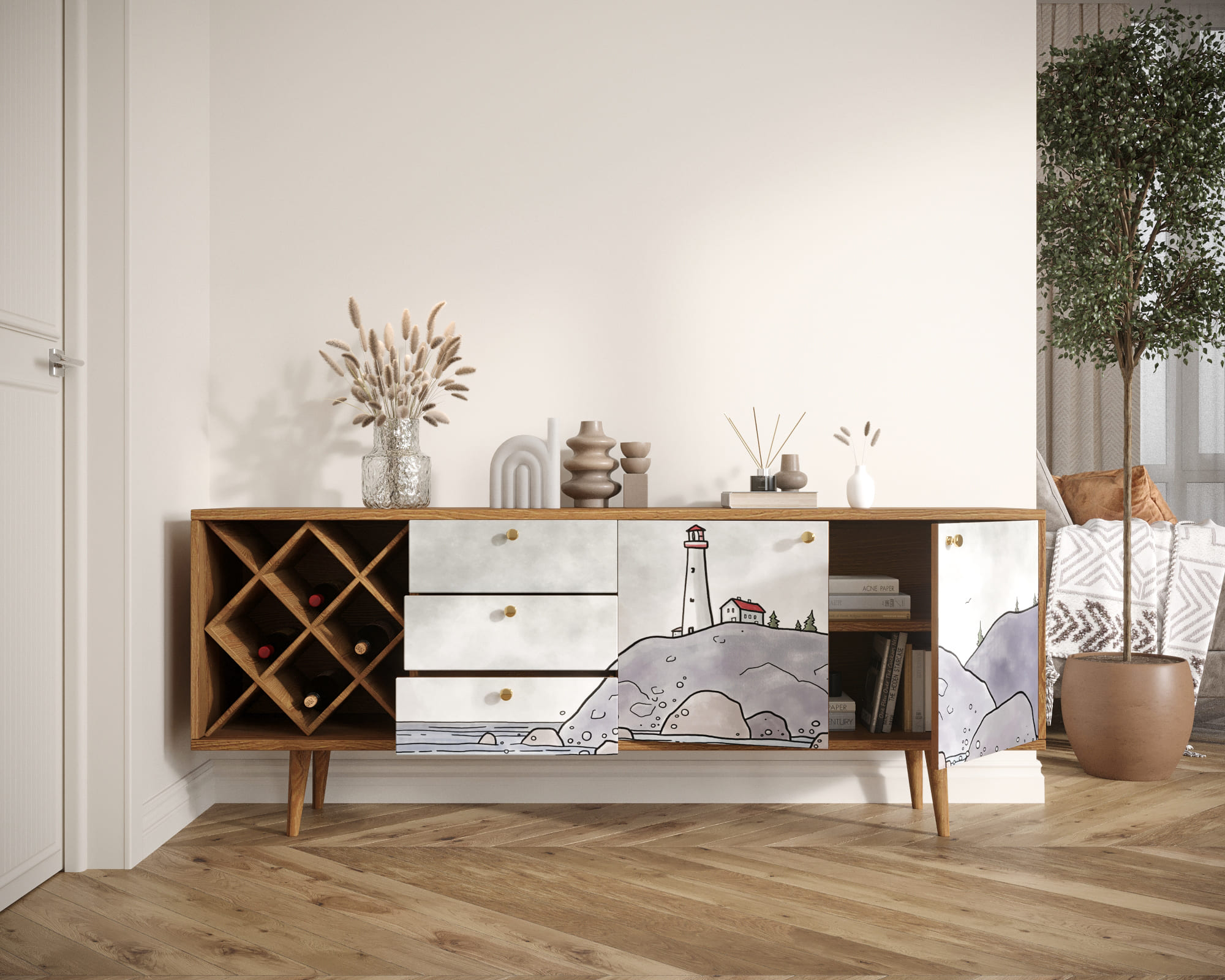 купить Комод "Berber" удлиненный с бутылочницей арт BB15/Print_51