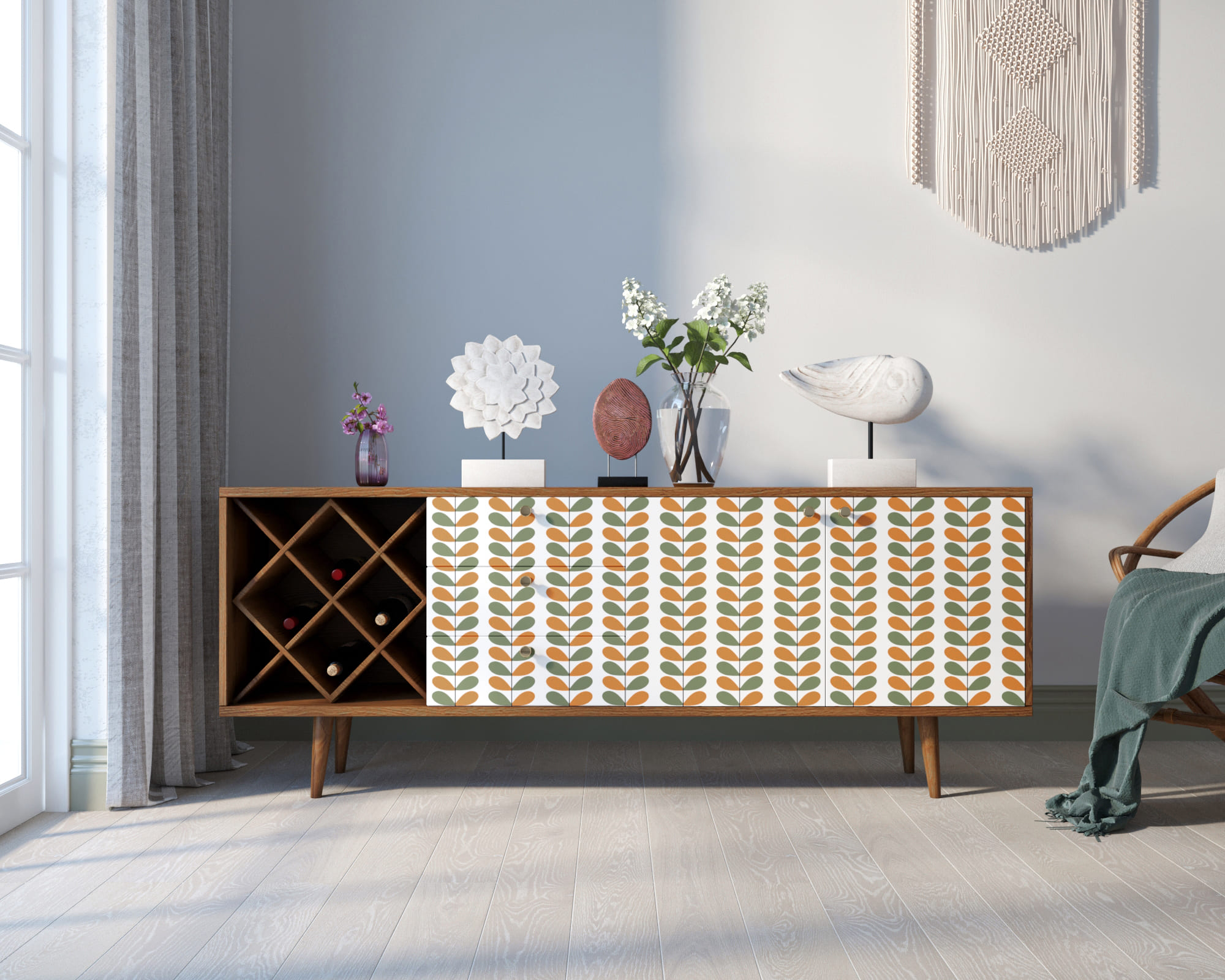 Комод "Berber" удлиненный с бутылочницей принт 23 арт BB15/Print_23 в интерьере в Москве Комод "Berber" удлиненный с бутылочницей принт 23 арт BB15/Print_23 в интерьере