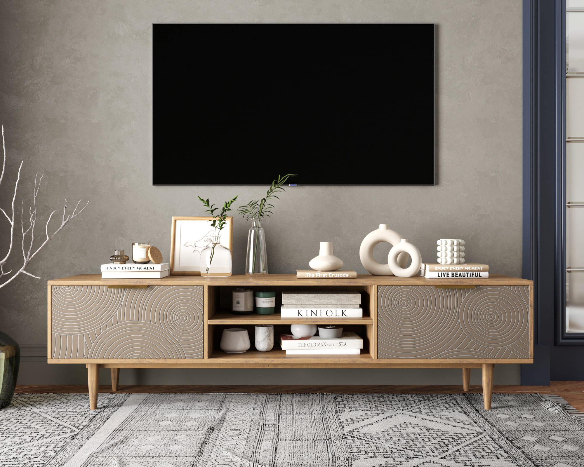 Комод "Line" с нишей низкий под TV R27/beige в интернет-магазине в Москве Комод "Line" с нишей низкий под TV R27/beige в интернет-магазине