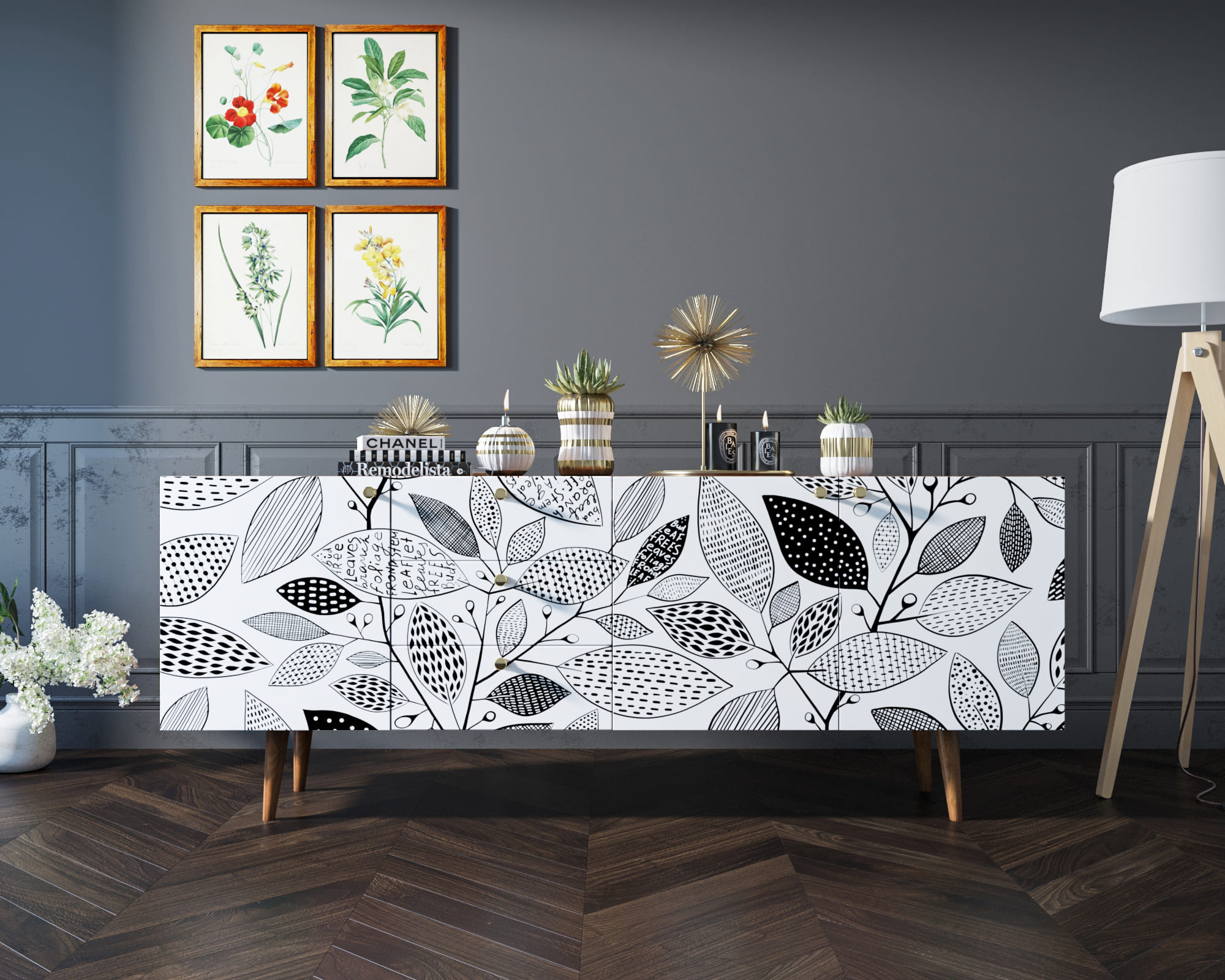 Комод "Berber" удлиненный принт 9 арт BB11/Print_09 в интерьере