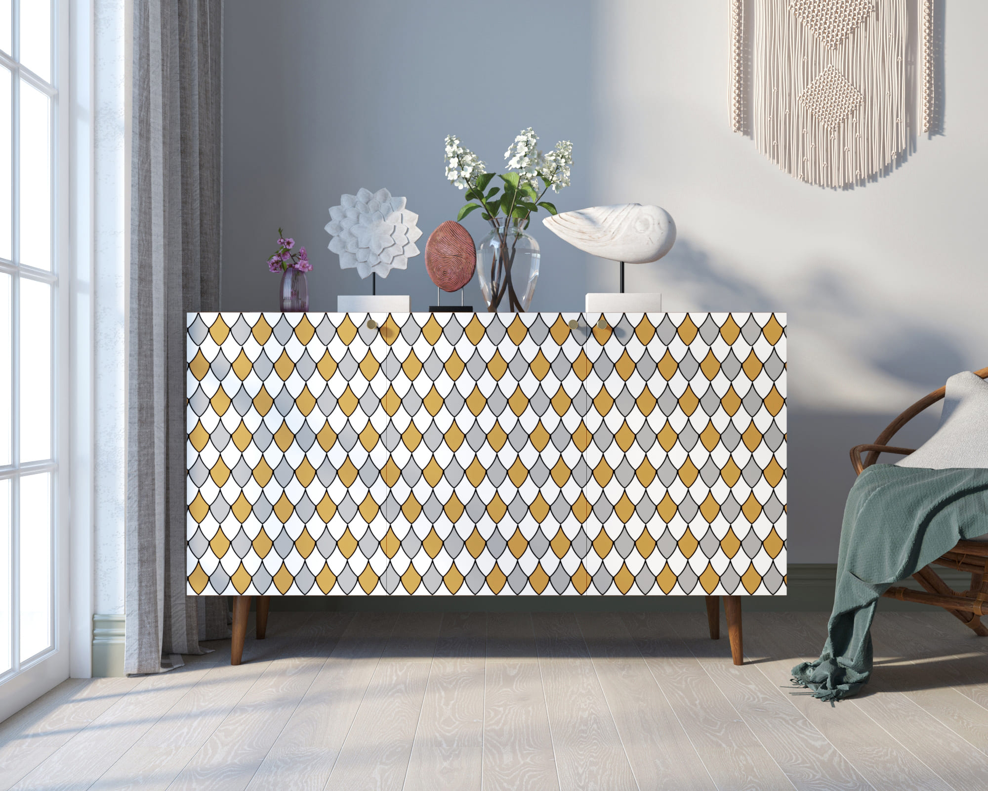 Комод "Berber" три дверки 22 принт арт BB01/Print_22 в интерьере в Москве Комод "Berber" три дверки 22 принт арт BB01/Print_22 в интерьере