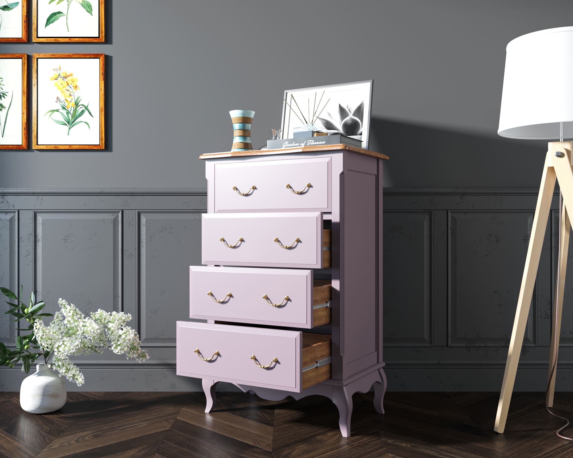 купить Комод Leontina Lavanda четыре ящика арт ST9340L