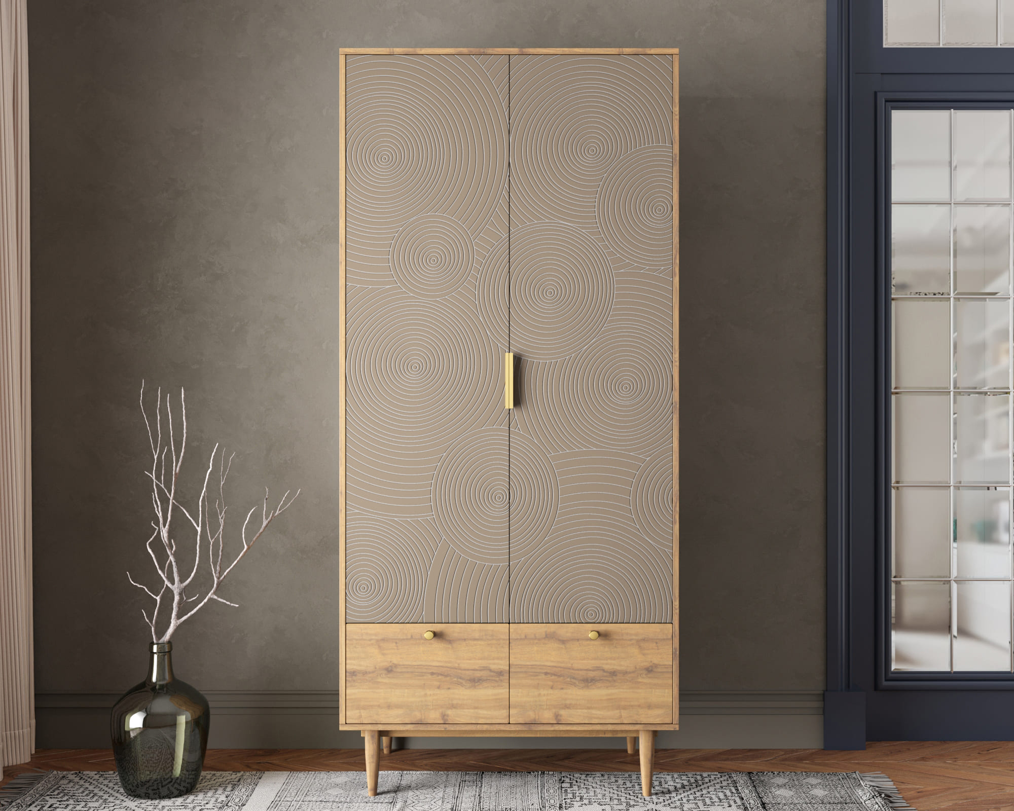 Шкаф двухстворчатый с ящиками "Line" R26/beige в интернет-магазине в Москве Шкаф двухстворчатый с ящиками "Line" R26/beige в интернет-магазине