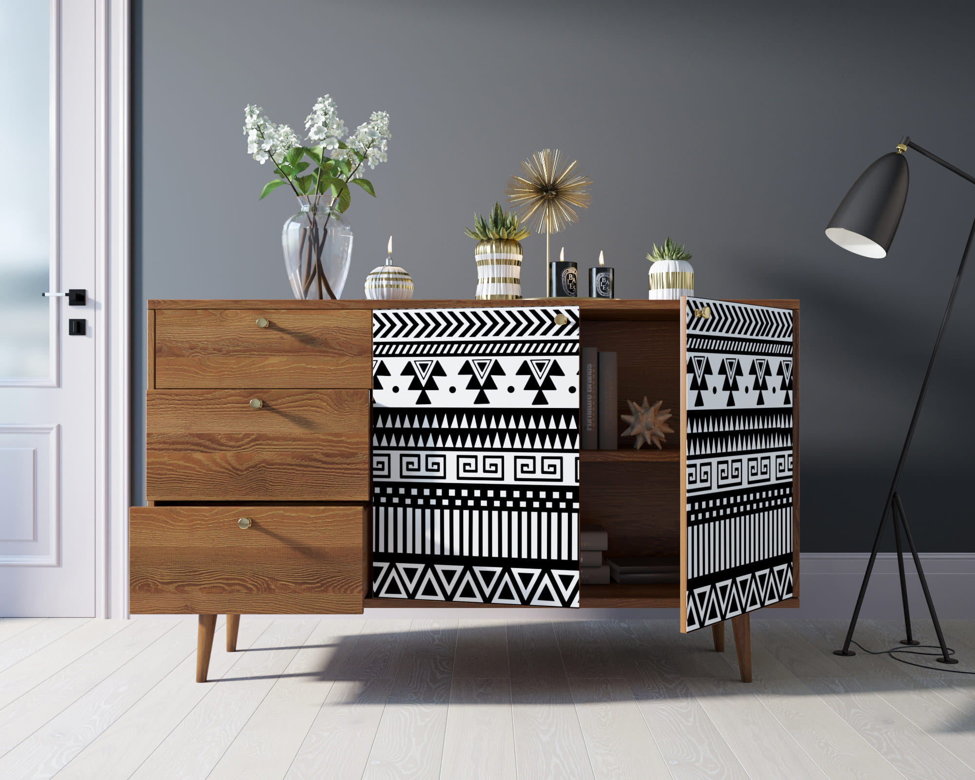 Комод "Berber" с двумя дверками и ящиками 19 принт арт BB05/Print_19 в интернет-магазине