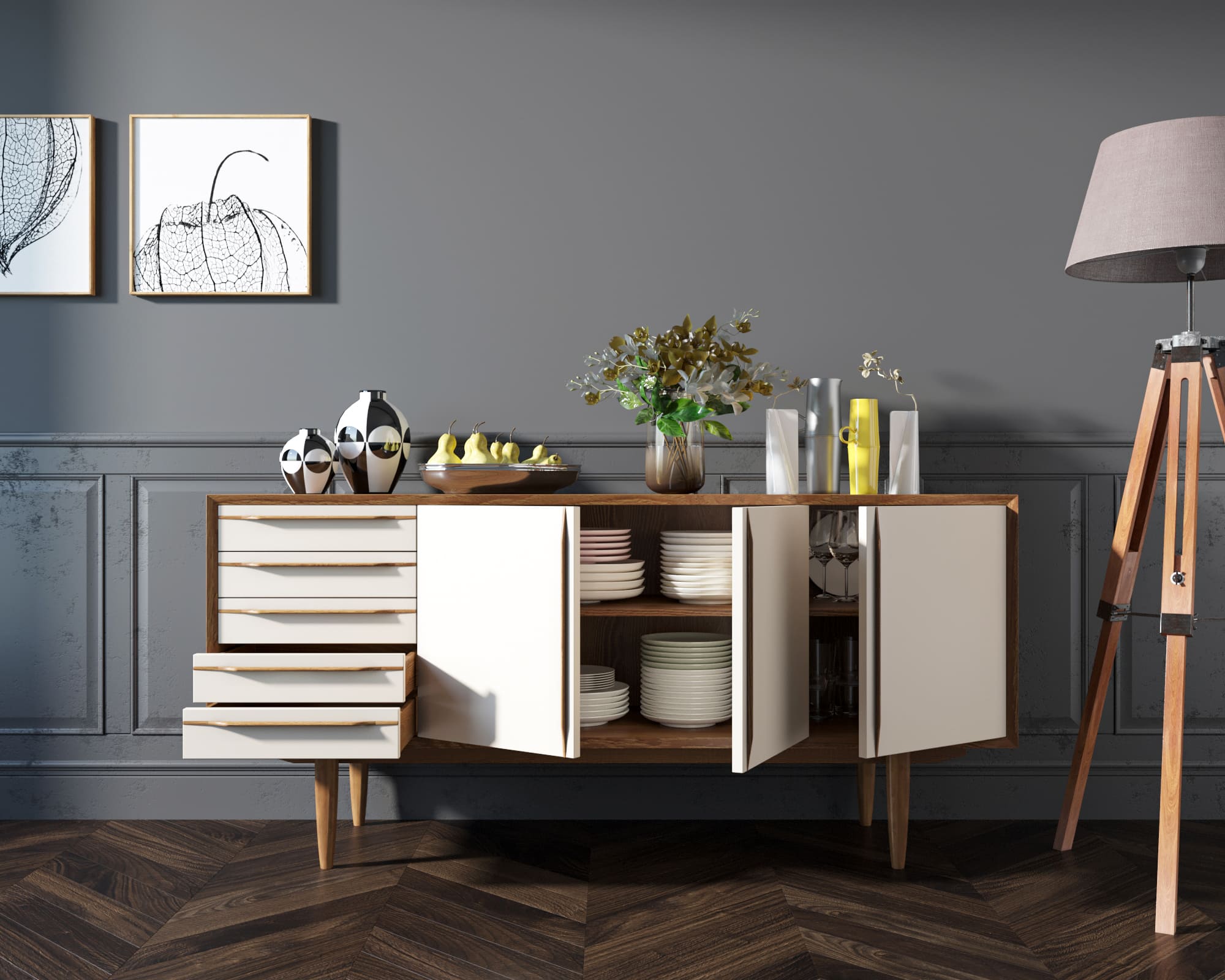 купить Комод "Bruni white" три дверки арт BR04WH