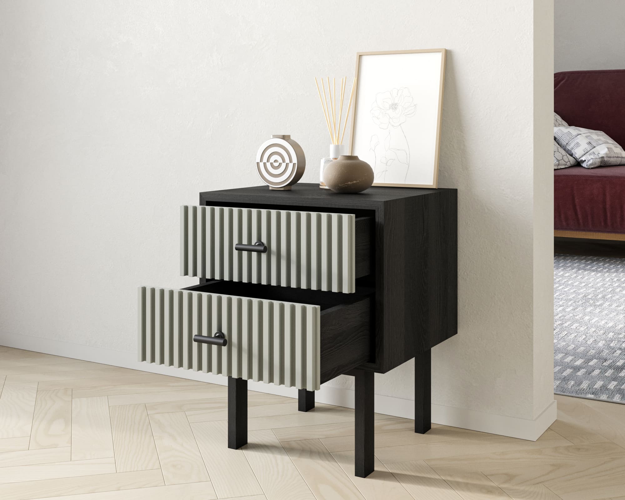 купить Тумбочка с двумя ящиками "Emerson" арт EM16/gray/L в Москве купить Тумбочка с двумя ящиками "Emerson" арт EM16/gray/L