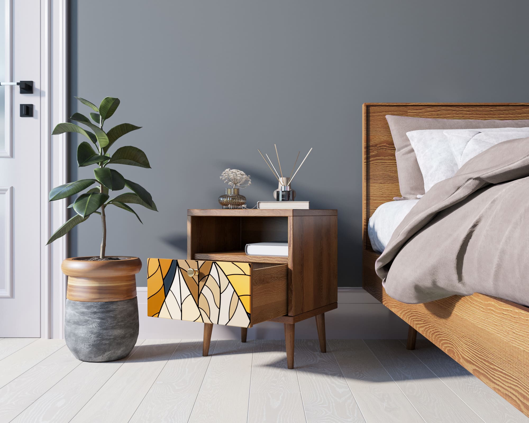 купить Тумбочка "Berber" с одним ящиком 08 принт арт BB06/Print_08, разноцветная