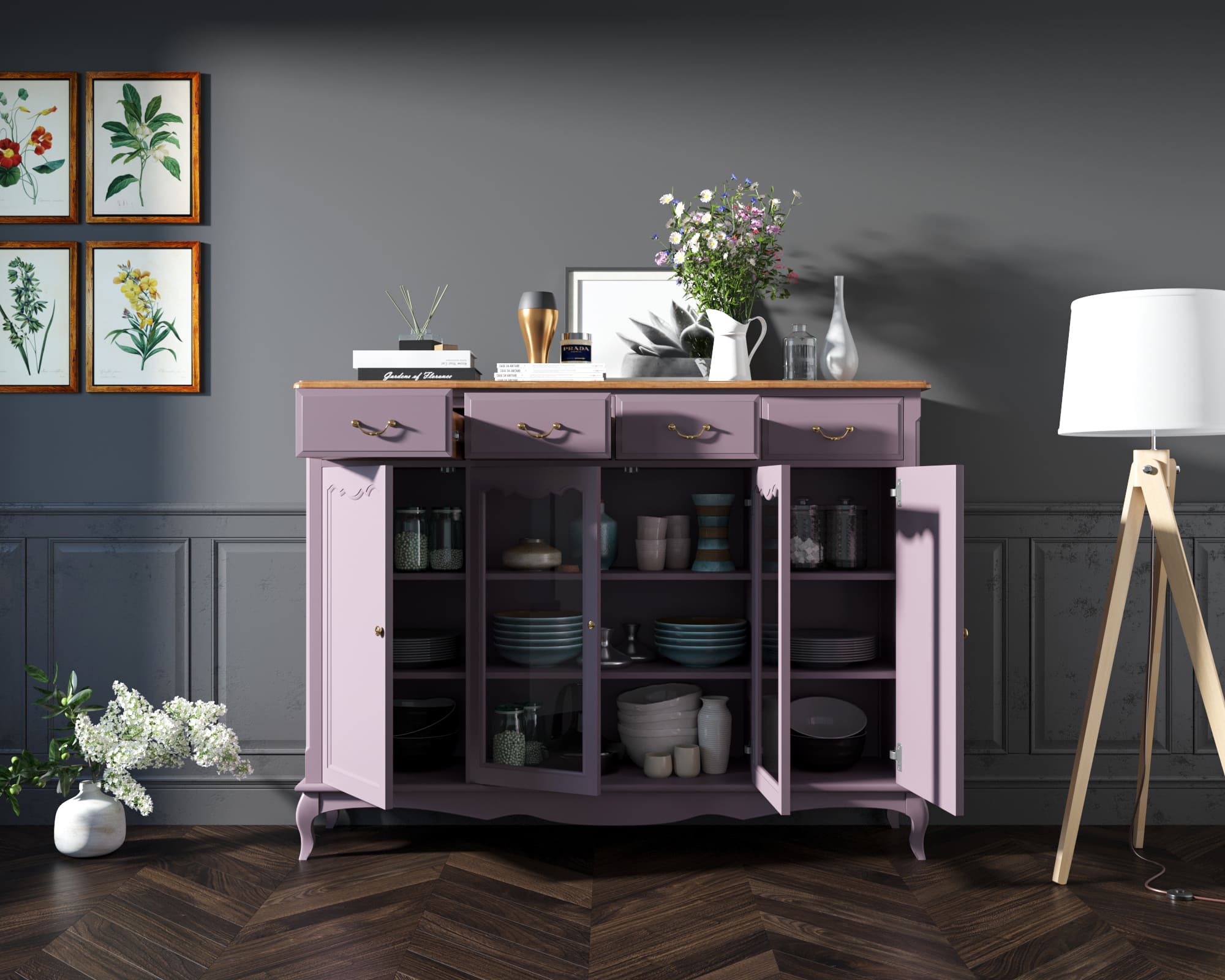 купить Комод-витрина Leontina Lavanda арт ST9363L в Москве купить Комод-витрина Leontina Lavanda арт ST9363L