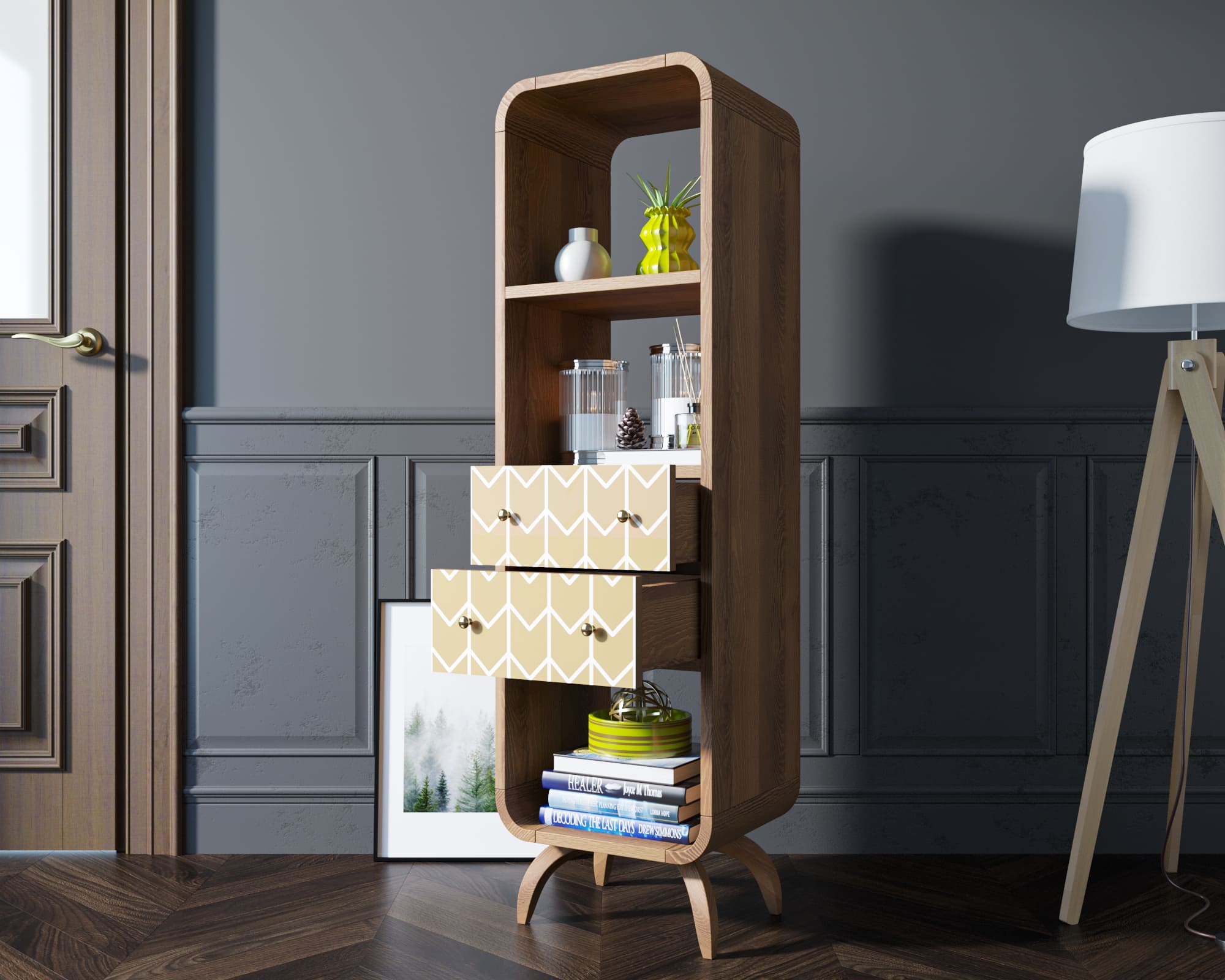 купить Стеллаж "Ellipse print" узкий с ящиками принт 1 арт EL17/print_01