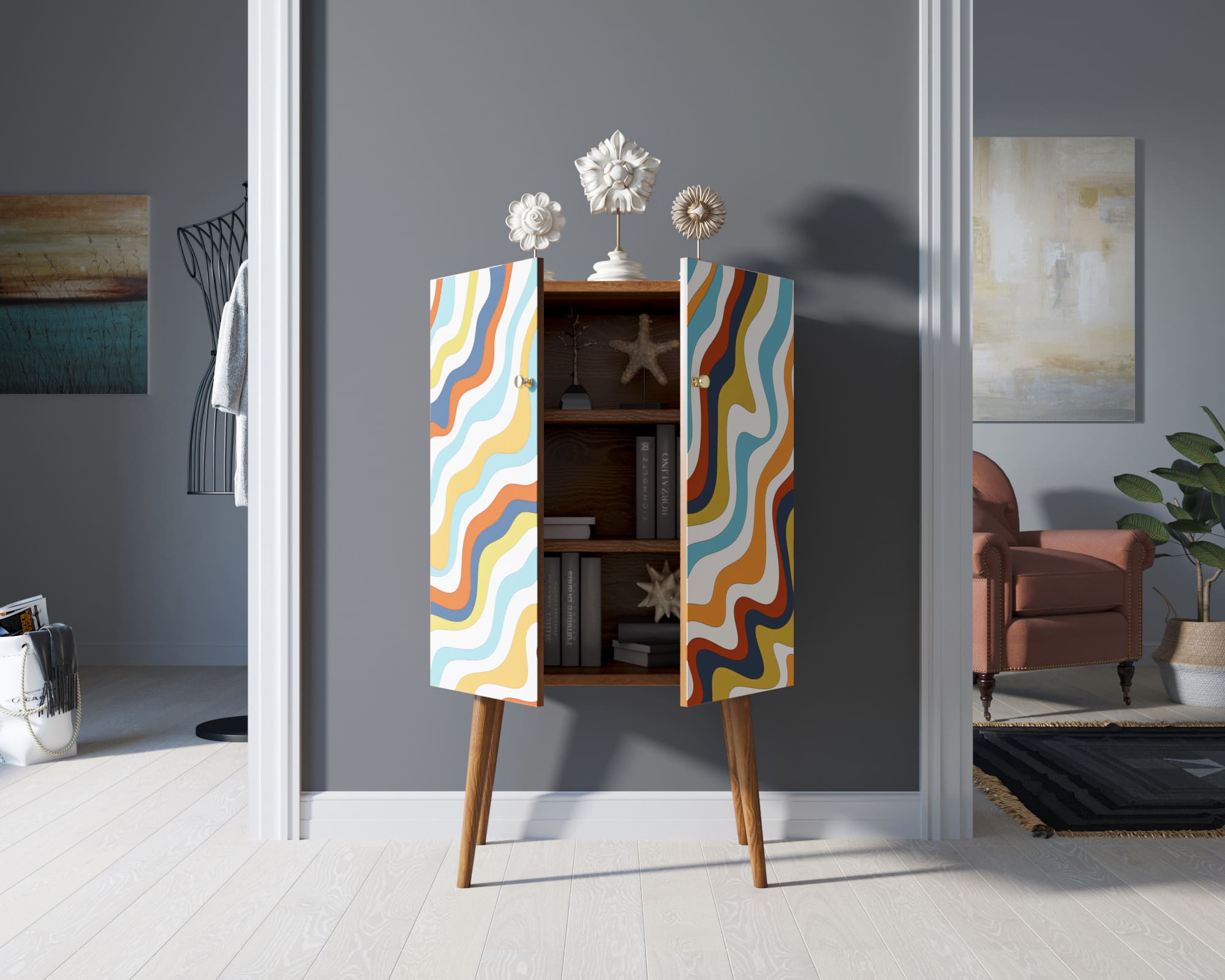 Комод на высоких ножках "Berber" принт 21 арт BB09/Print_21 в интернет-магазине