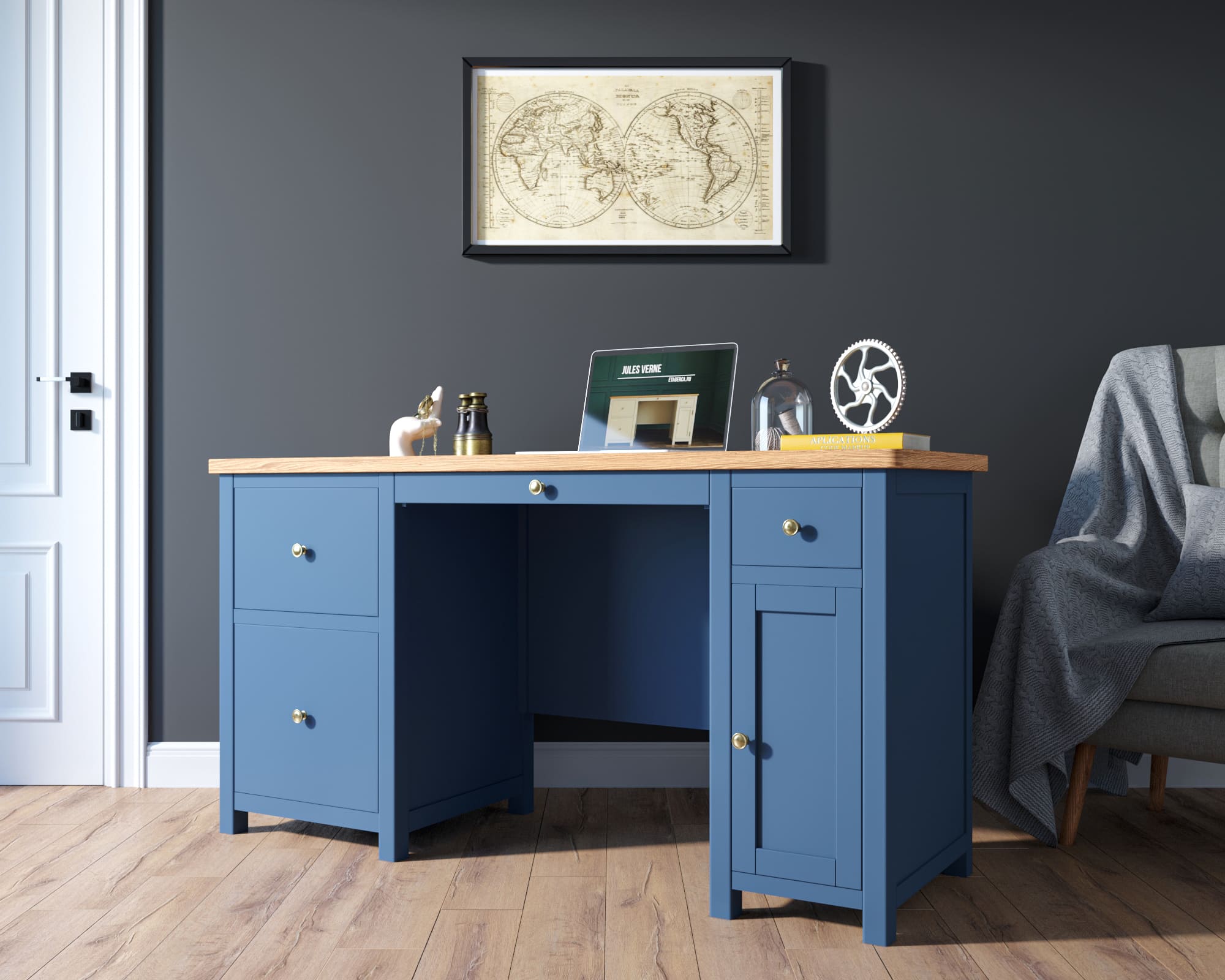 Большой рабочий стол "Jules Verne" с узкой тумбой арт JV14ETGB в интернет-магазине в Москве Большой рабочий стол "Jules Verne" с узкой тумбой арт JV14ETGB в интернет-магазине