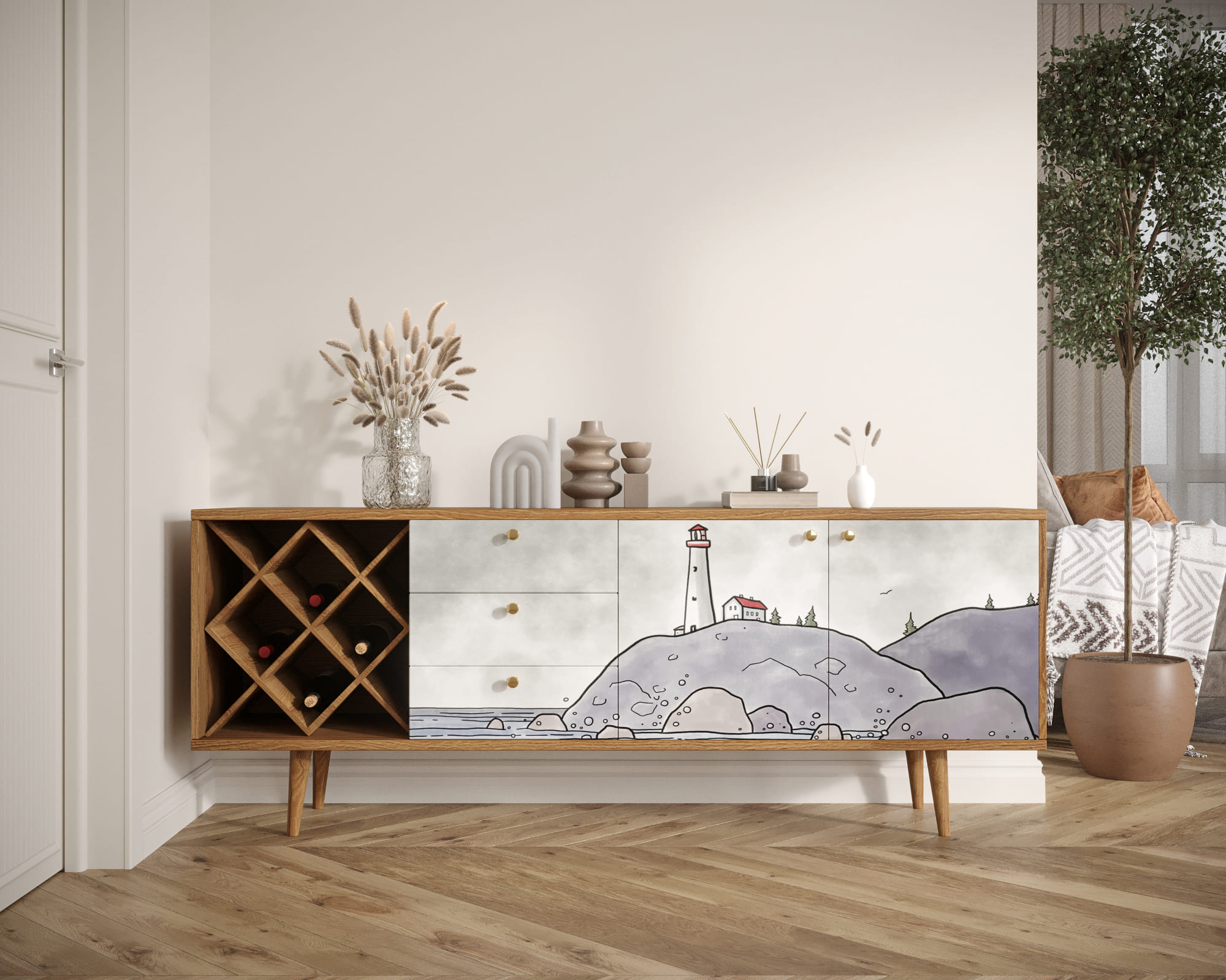 Комод "Berber" удлиненный с бутылочницей арт BB15/Print_51 в интернет-магазине