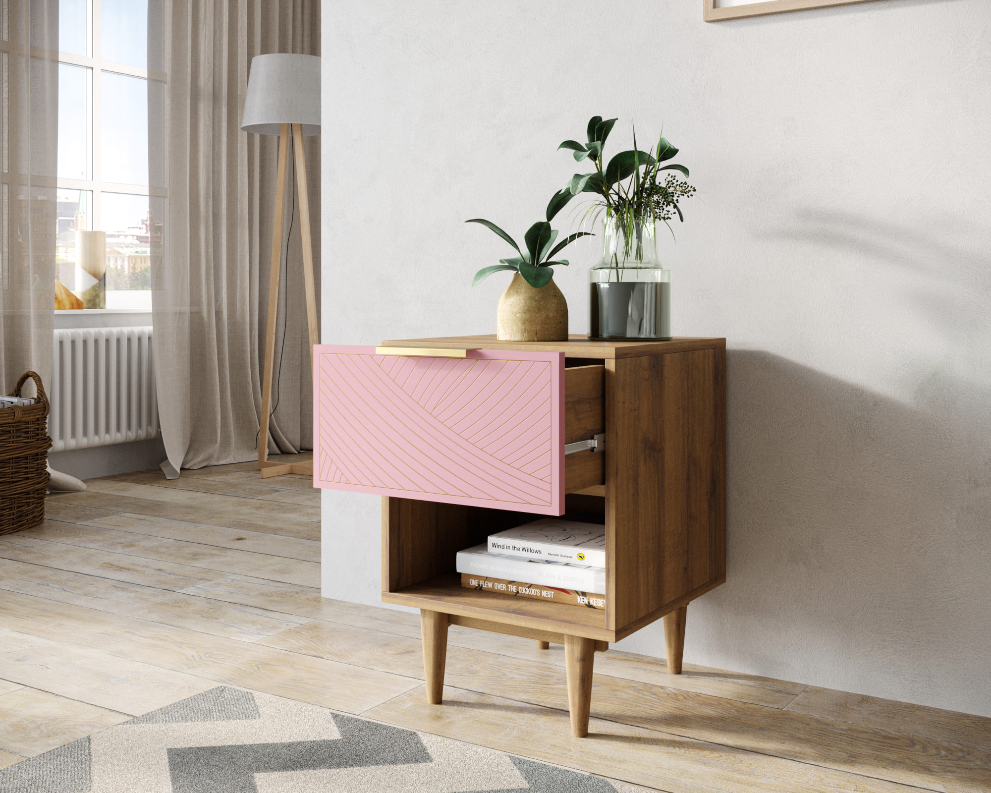 купить Тумбочка с верхним ящиком "Line" LN10/GR1/pink