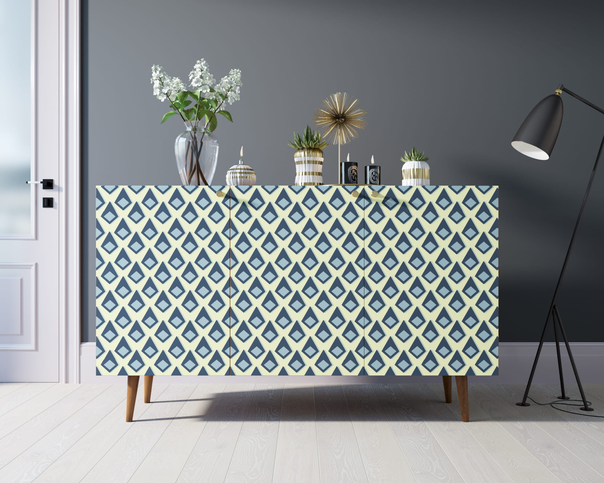 Комод "Berber" три дверки 13 принт арт BB01/Print_13 в интерьере