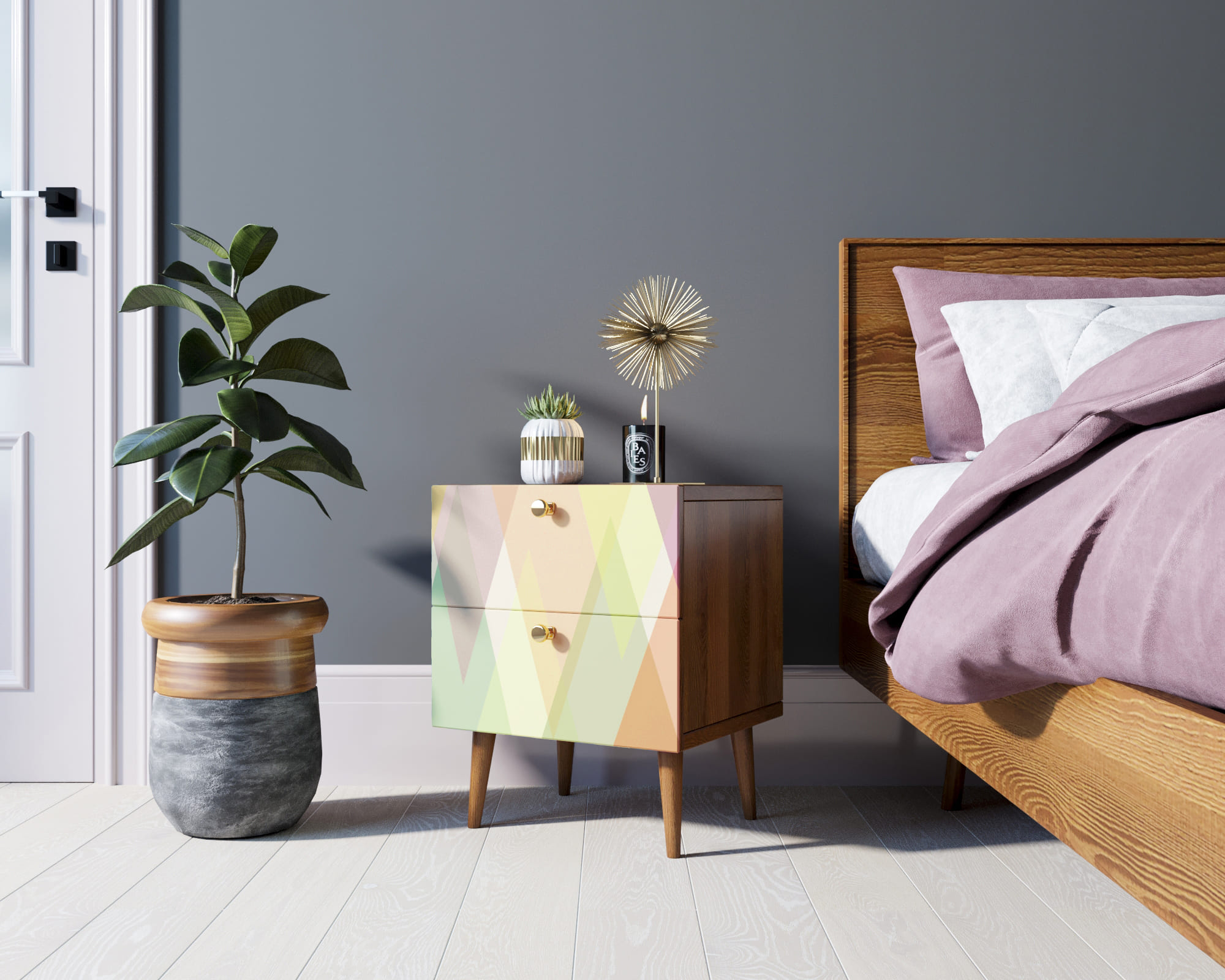 фото Тумбочка "Berber" с двумя ящиками 16 принт арт BB03/Print_16, разноцветная